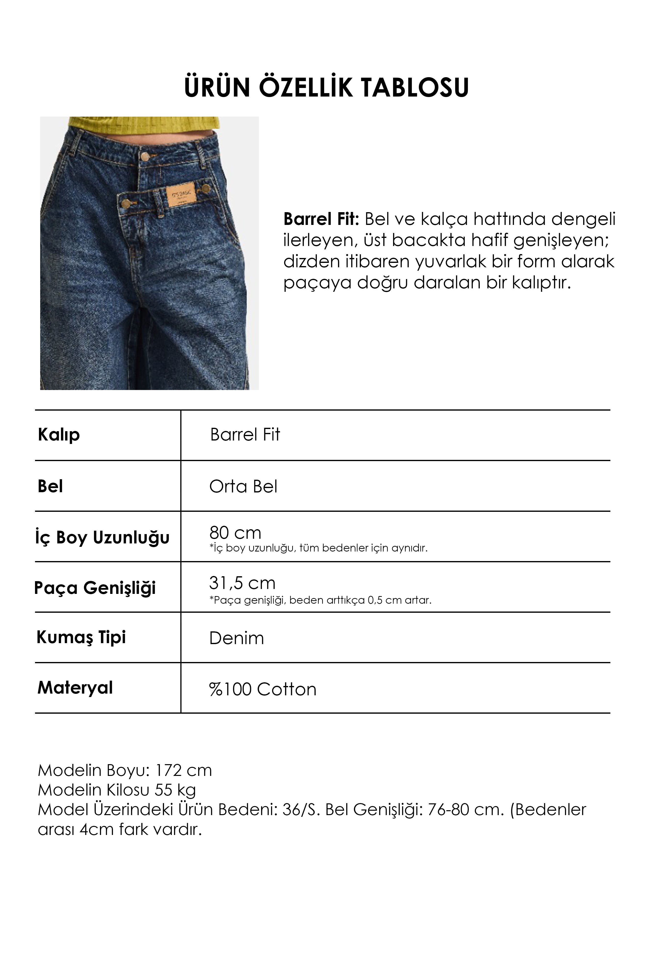Kadın Kot Rengi 2w6-8 Barrel Fit Süper Bol Kesim Özel Tasarım Denim Jean