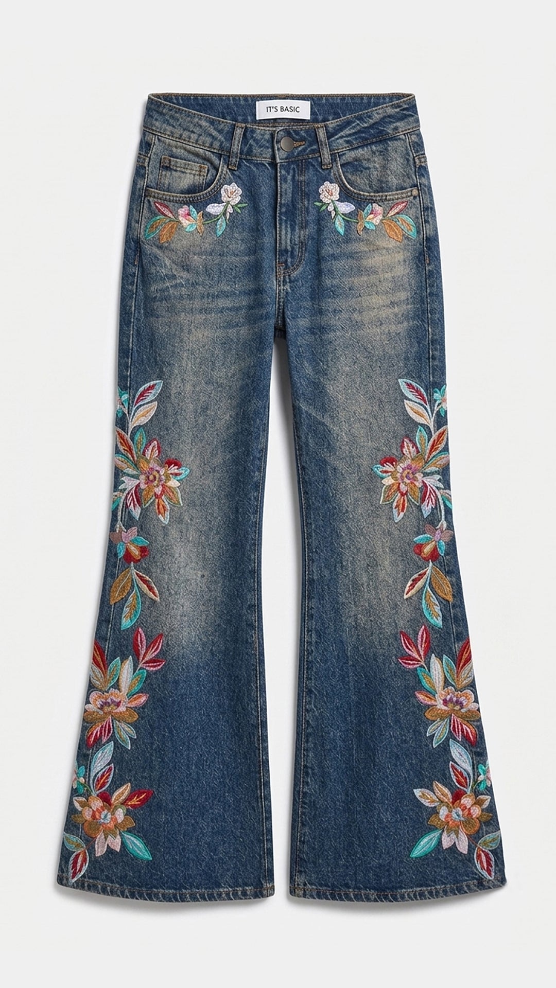 Kadın Kot Rengi 2w6-8 Flare Fit Nakış Detaylı Komfort Kumaş Özel Tasarım Denim Jean