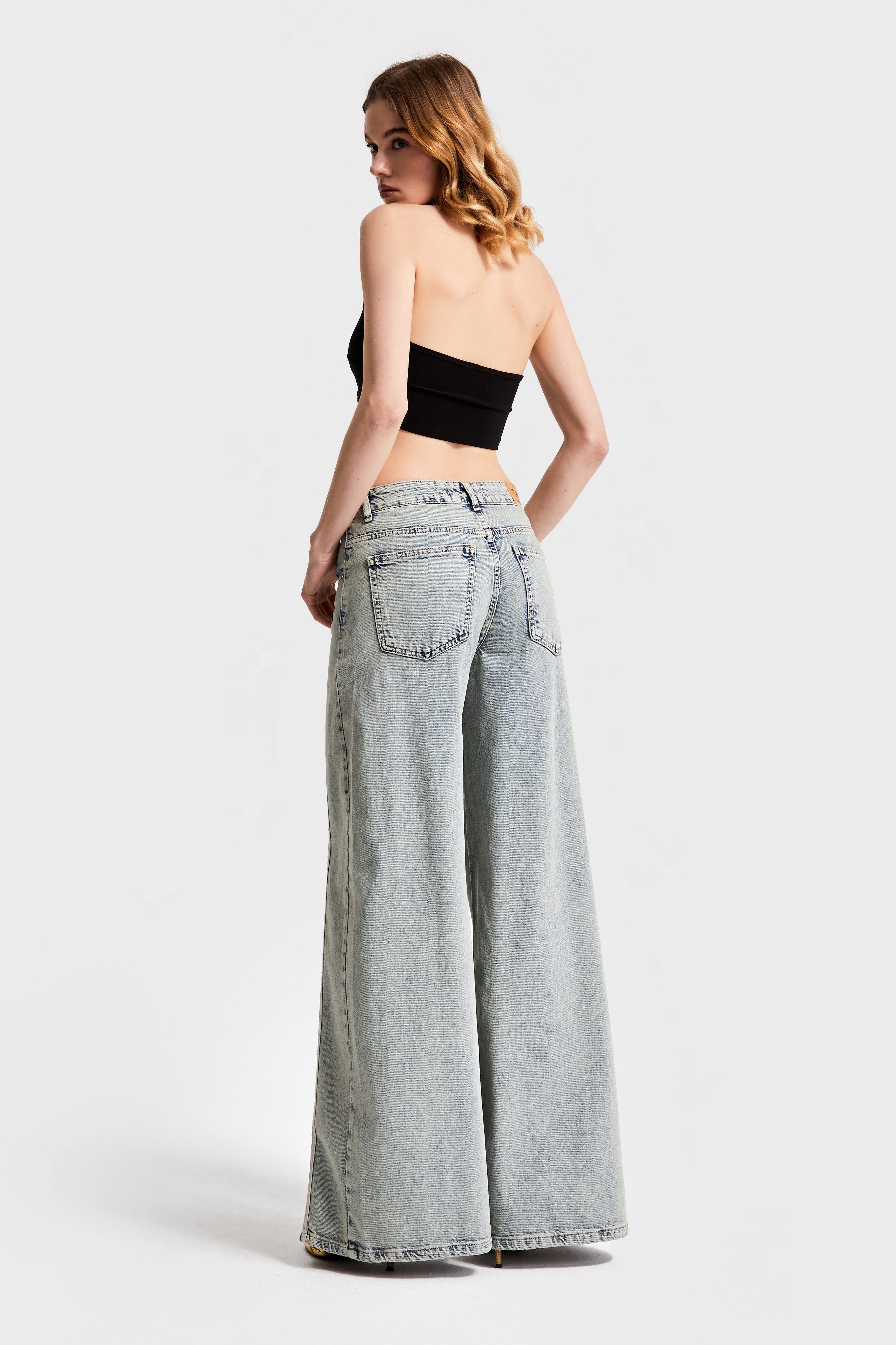 Women's Jeans Color 3S565 Stripe Detailed Slit Palazzo Fit 100% Cotton Denim