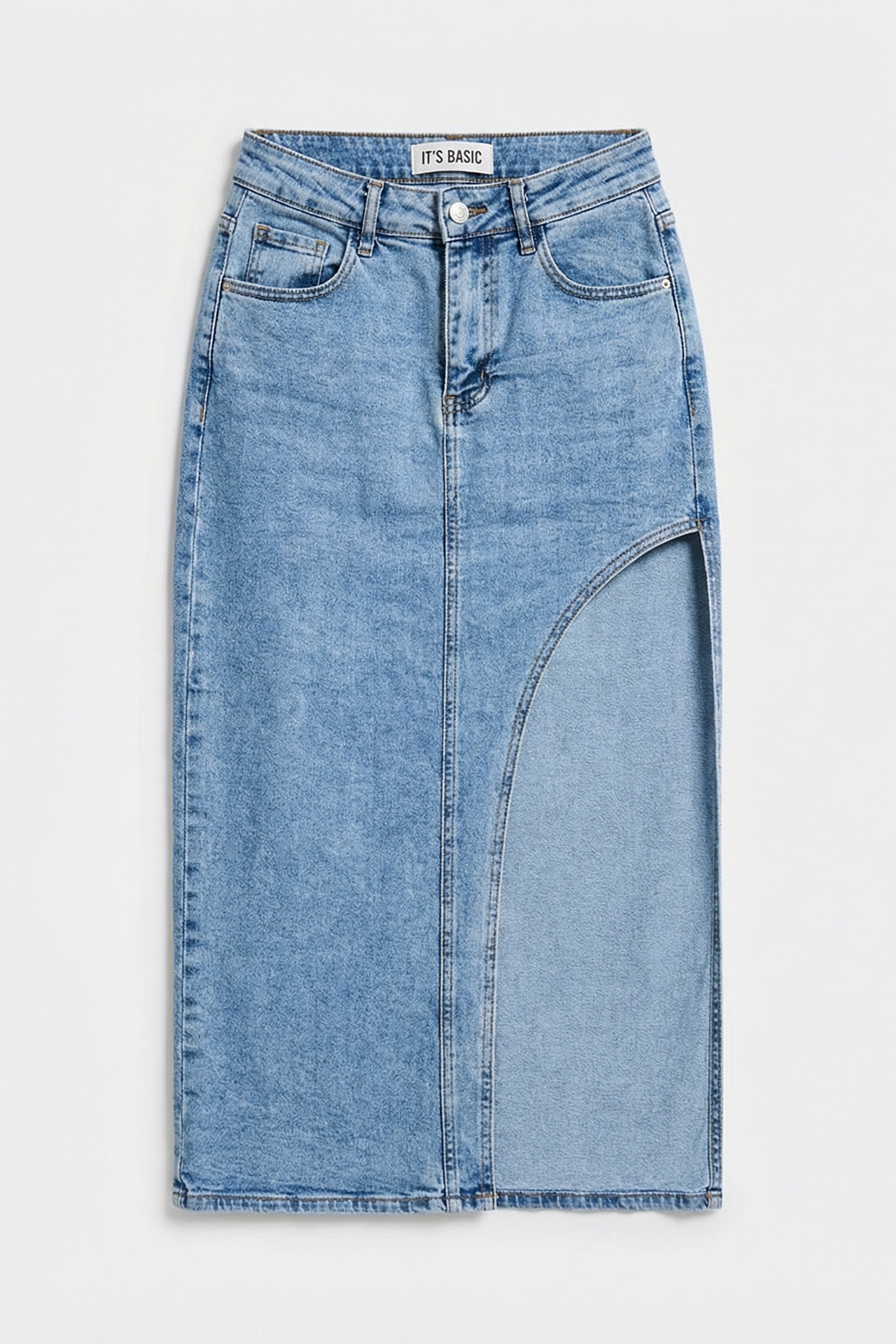 Women's Jean Color 3s6-3 Maxi Side Slit Design Lycra Fabric Denim Skirt