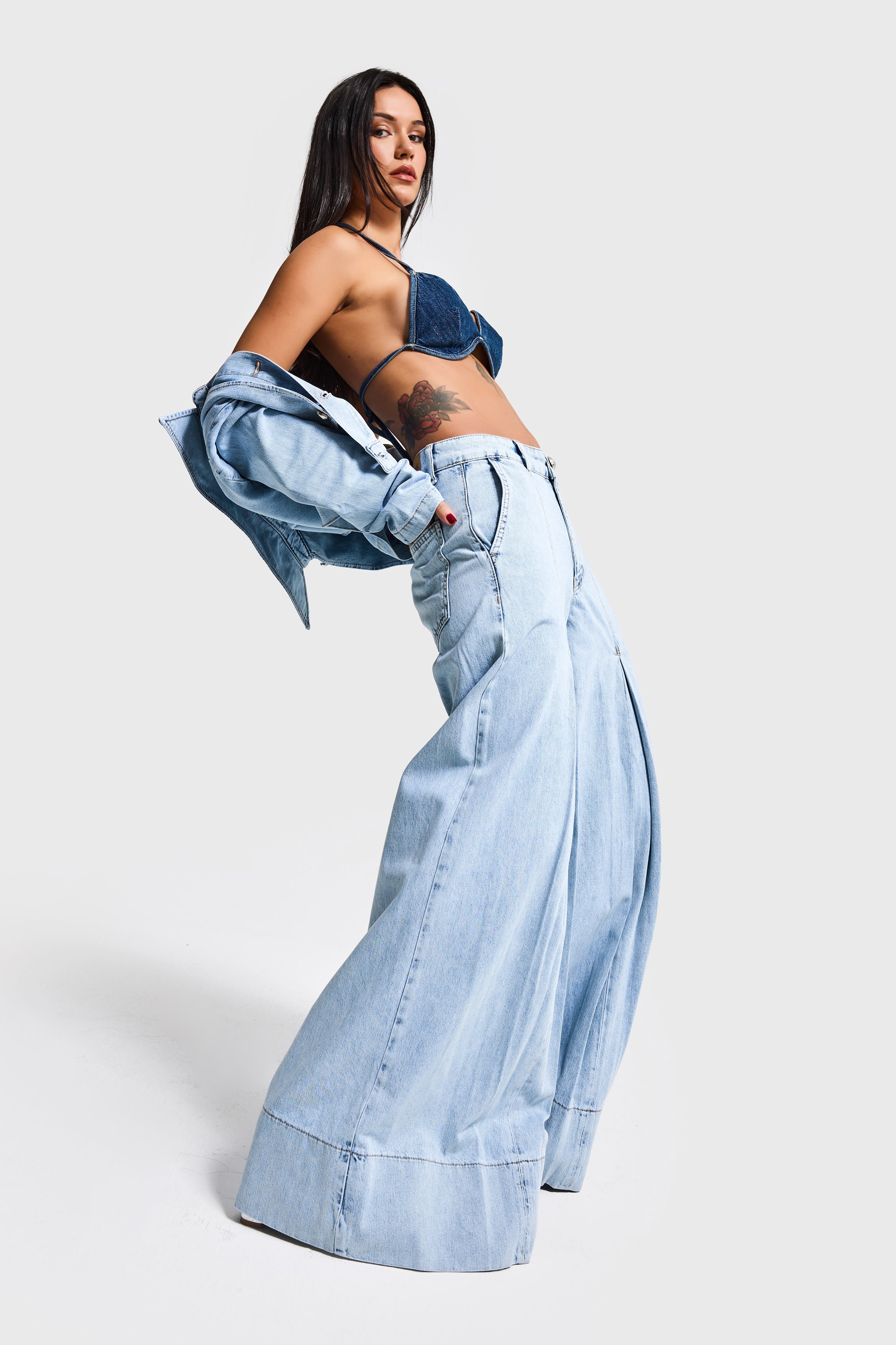 Kadın Kot Rengi 3s6-3 Süper Palazzo Fit Viskon Kumaş Denim Jean