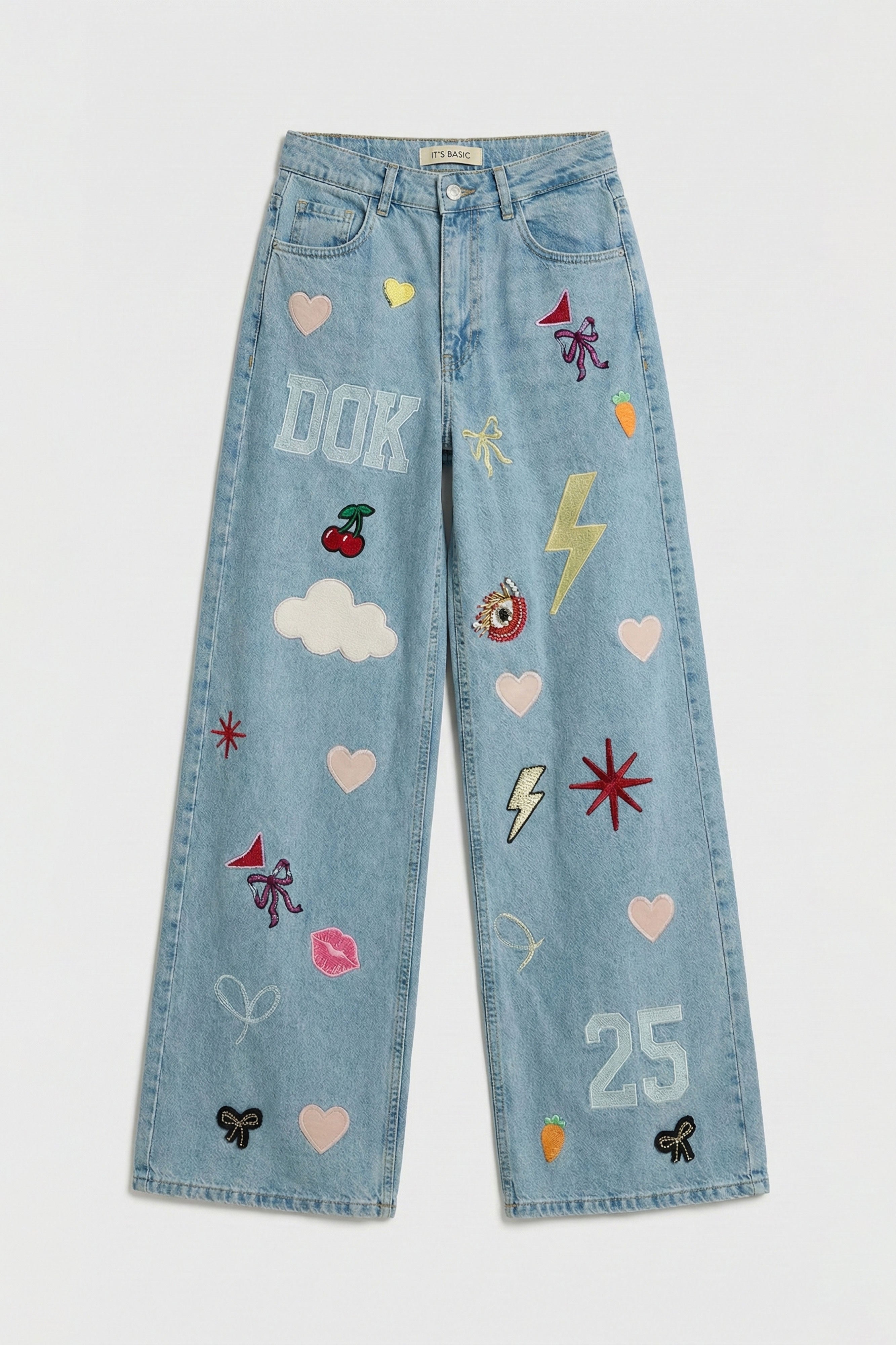 Kadın Kot Rengi 3s6-32 Straight Fit Obje Nakış ve İşlemeli Özel Tasarım Denim Jean