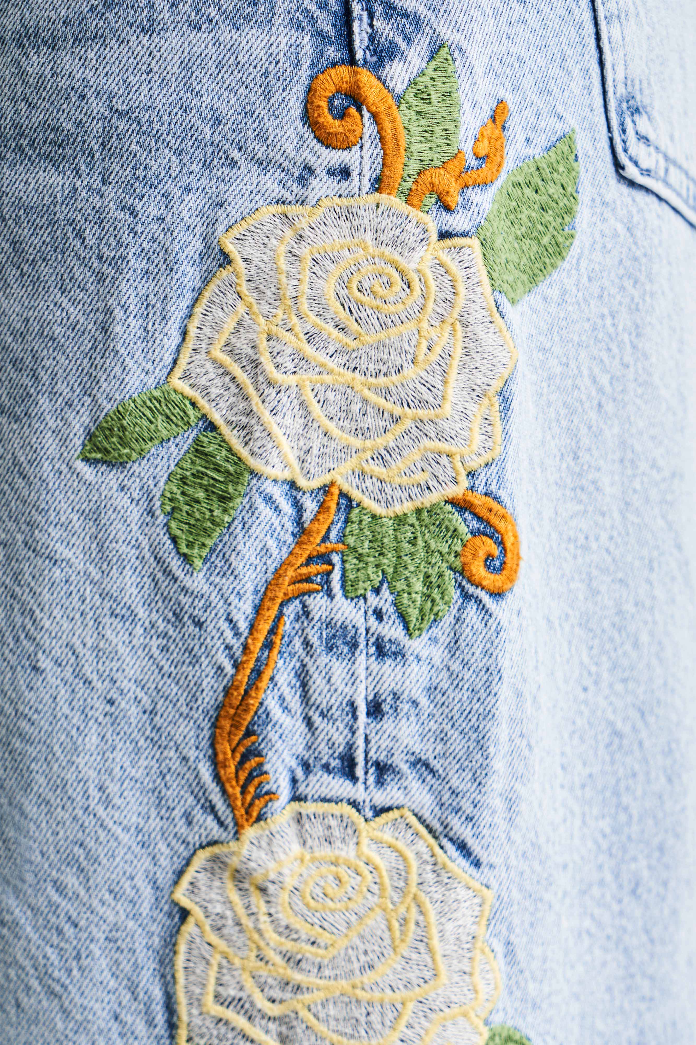 Kadın Kot Rengi 4s5-27 Palazzo Fit Çiçek Nakışlı Dantel Detaylı Tasarım %100 Koton Denim Jean