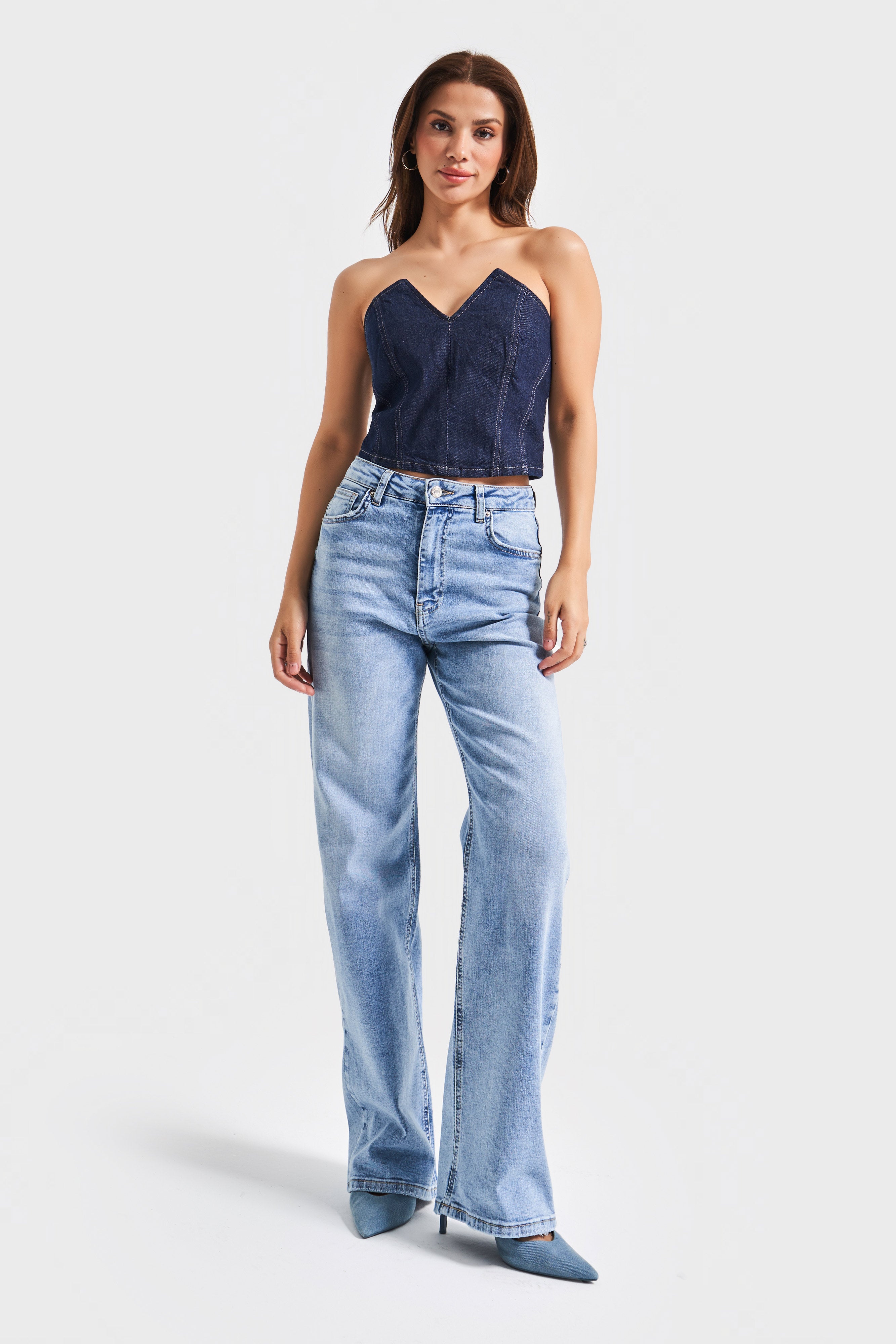 Kadın Kot Rengi 4s5-27 Straight Fit Likralı Esnek Kumaş İç Boy 83 Cm Yüksek Bel Denim Jean