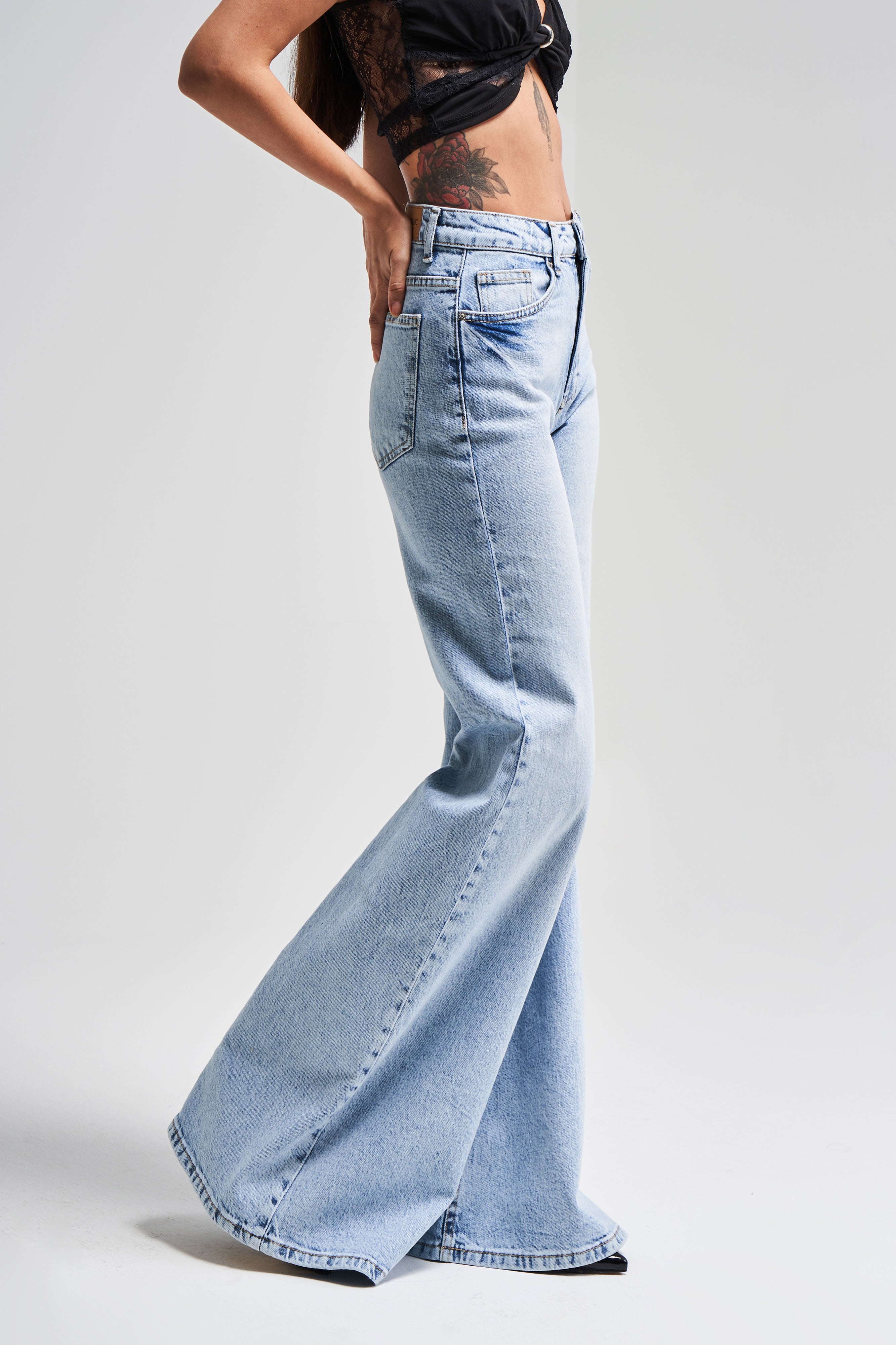 Kadın Kot Rengi 4s5-3 Flare Fit Bol Paça %100 Koton İç Boy 83cm Denim Jean