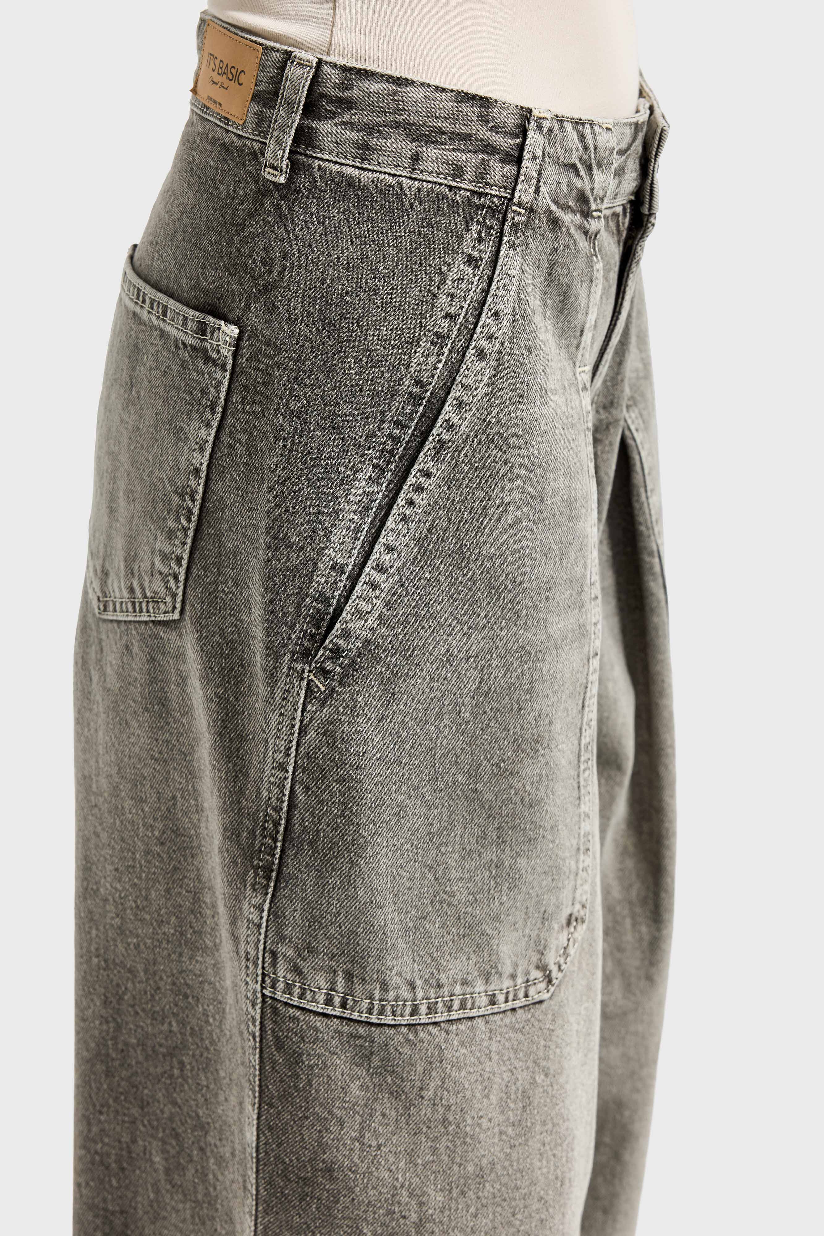 Kadın Kot Rengi 4s6-133 Ballon Baggy Fit %100 Koton Yandan Cepli Denim Jean