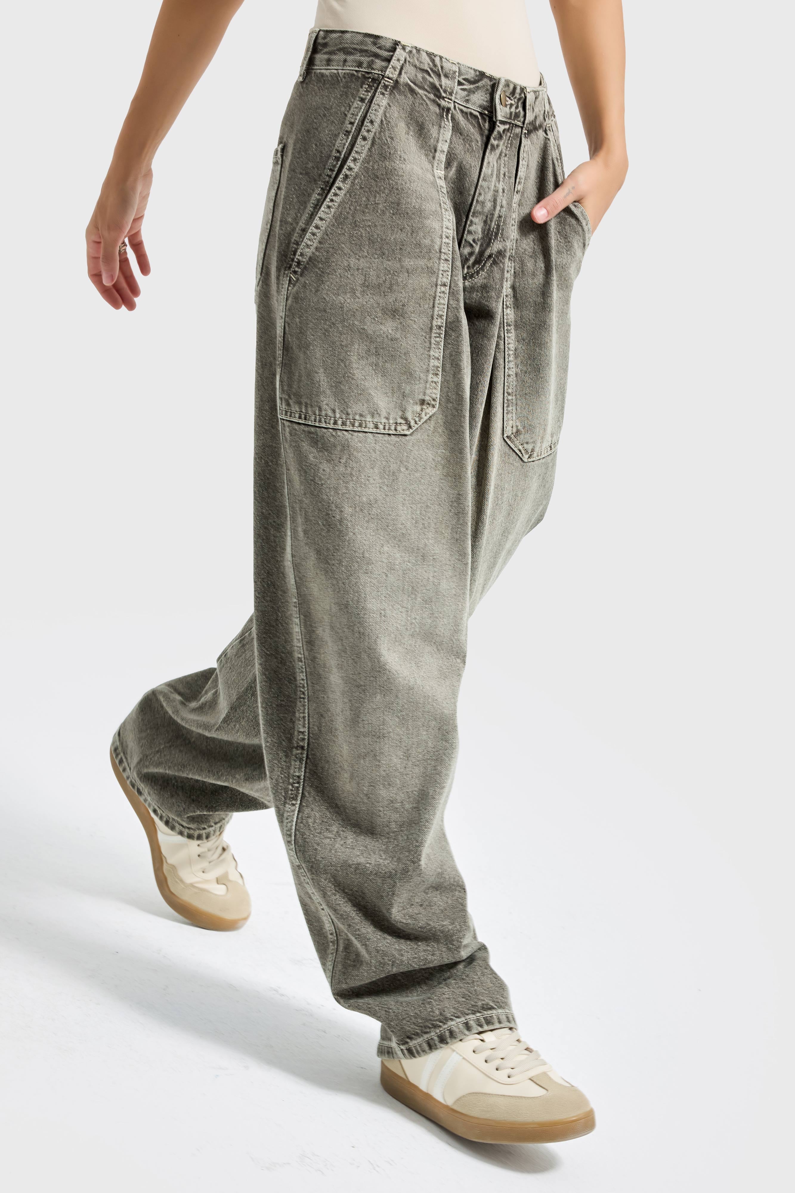 Kadın Kot Rengi 4s6-133 Ballon Baggy Fit %100 Koton Yandan Cepli Denim Jean