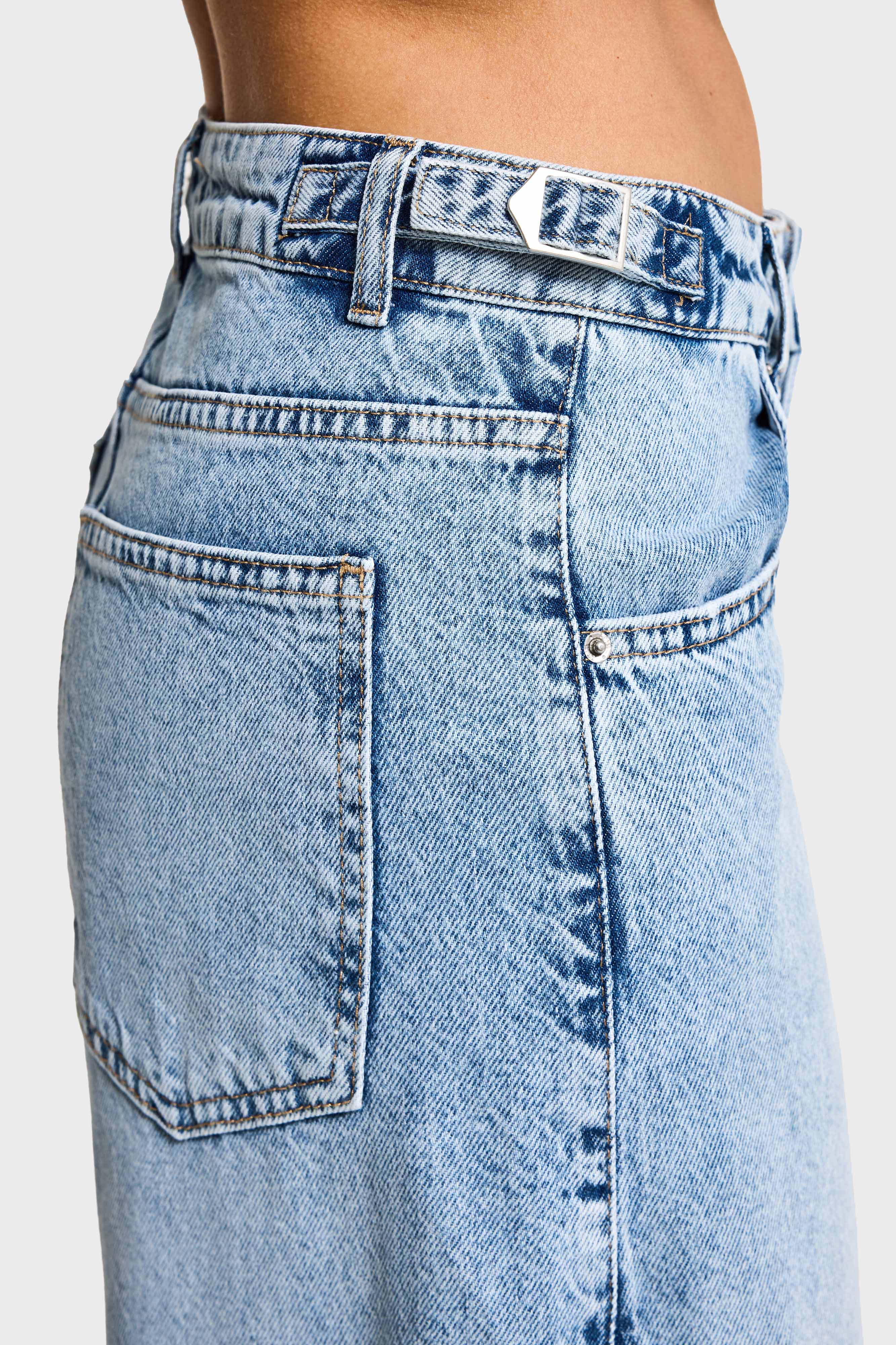 Kadın Kot Rengi 4s6-3 Baggy Palazzo Fit Kemer Detaylı %100 Koton Denim Jean