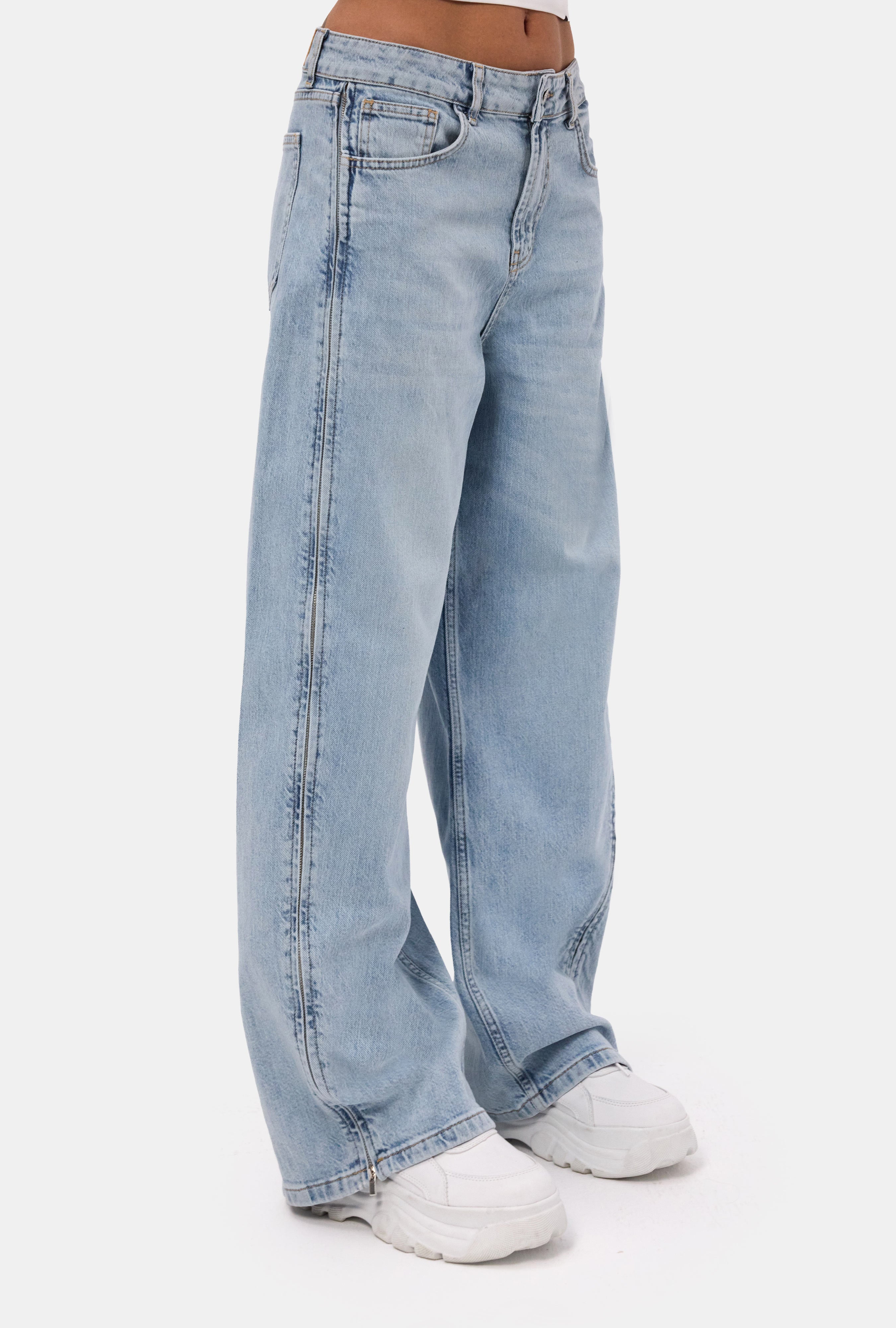 Kadın Kot Rengi 4s6-3 Low Rise Barrel Fit Özel Tasarım Denim Jean