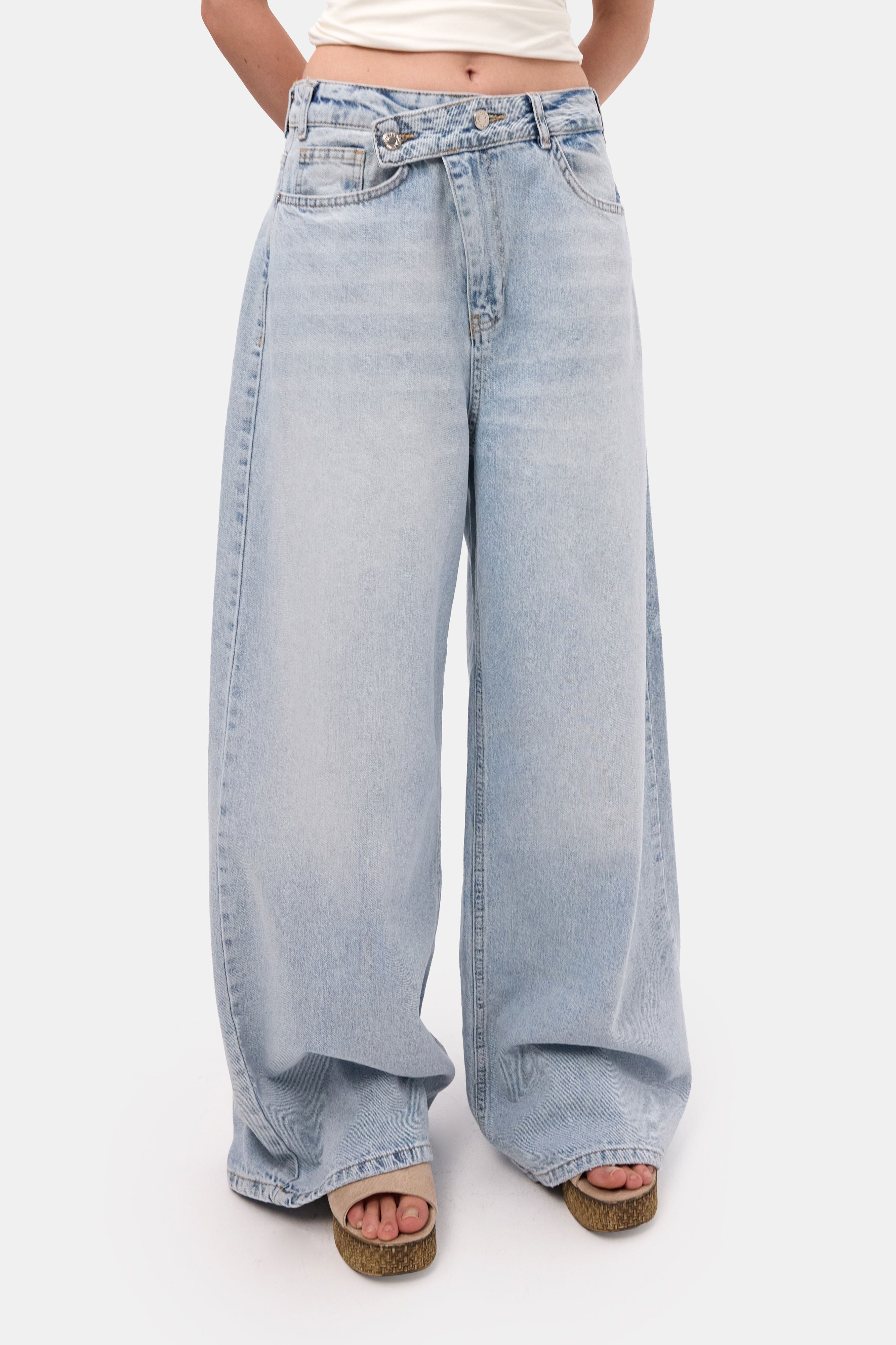 Kadın Kot Rengi 4s6-3 Mega Baggy Fit Kemer Detaylı Bol Kesim Denim Jean