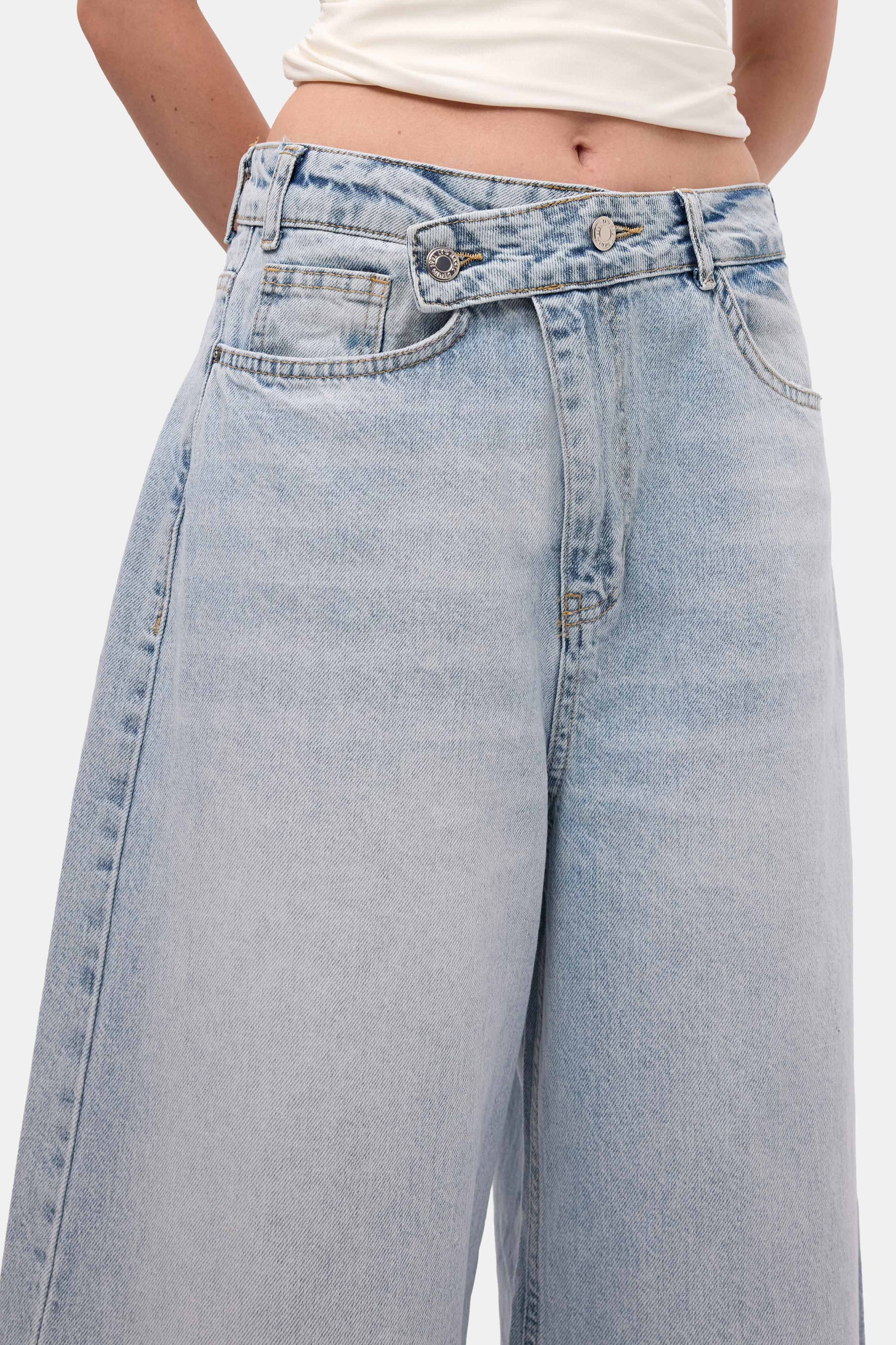 Kadın Kot Rengi 4s6-3 Mega Baggy Fit Kemer Detaylı Bol Kesim Denim Jean