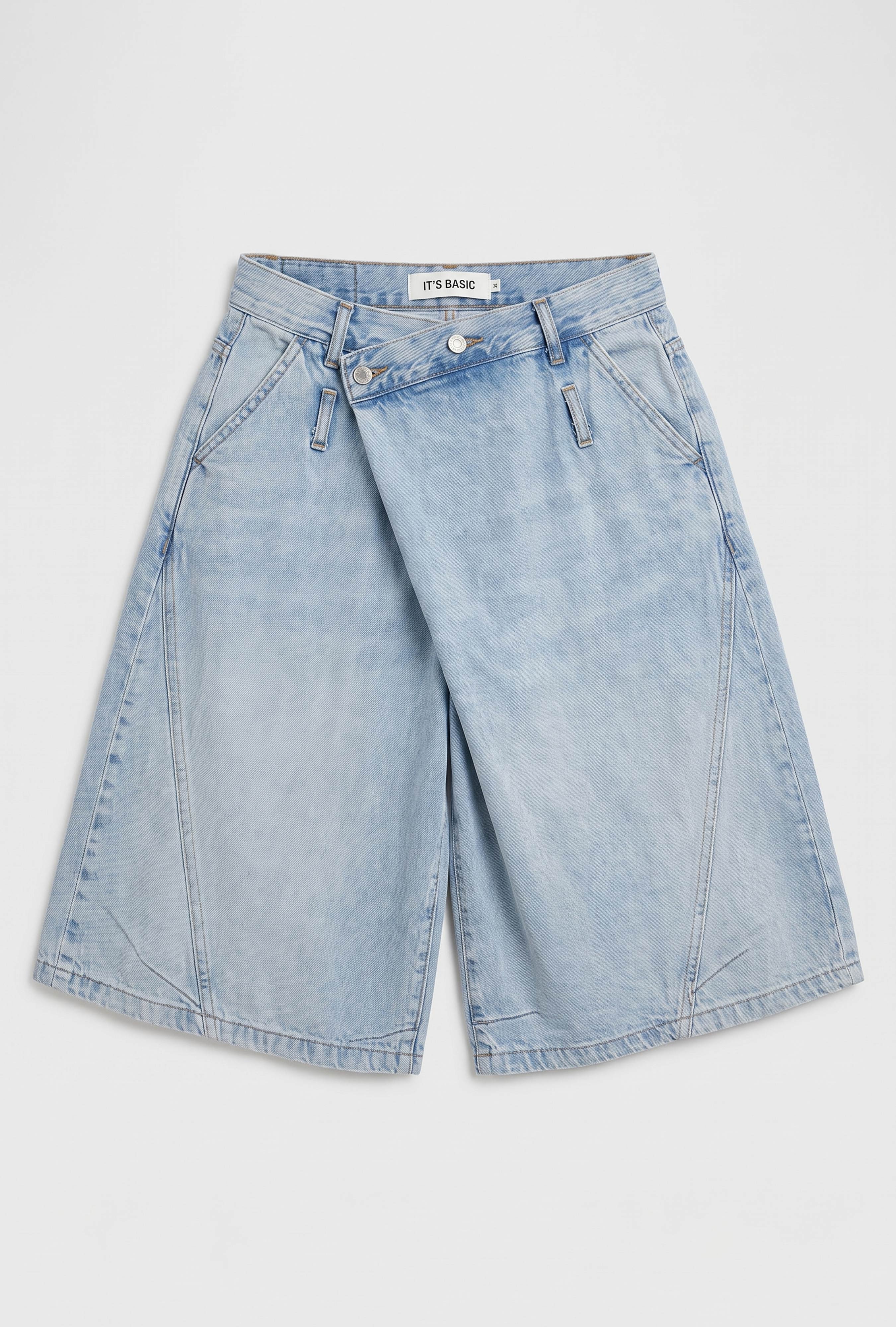 Kadın Kot Rengi 4s6-3 Süper Baggy Fit Maxi Bermuda Tasarım Denim Jort