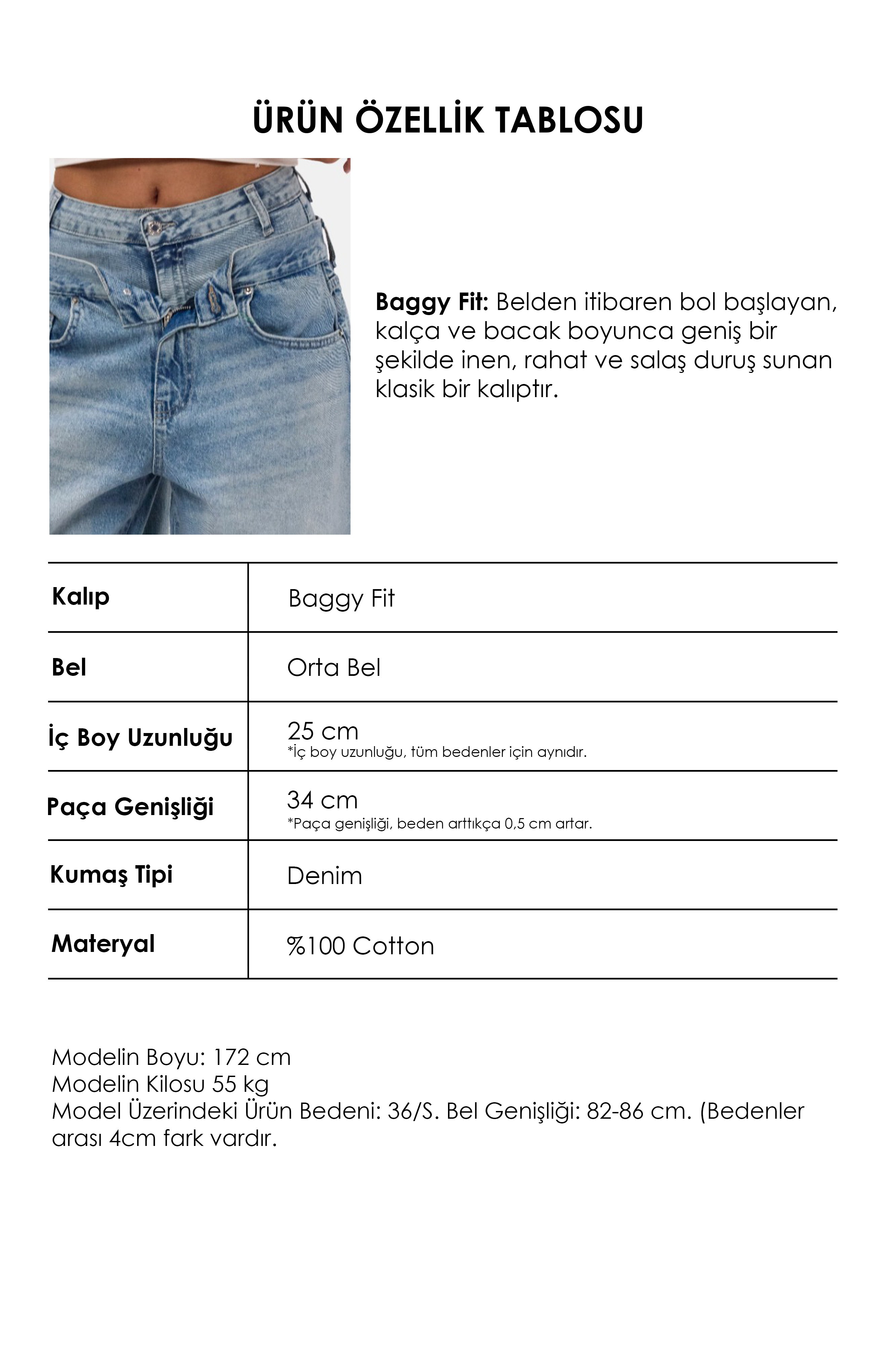 Kadın Kot Rengi 4s6-32 Baggy Fit Yüksek Bel Tasarım Denim Bermuda Şort