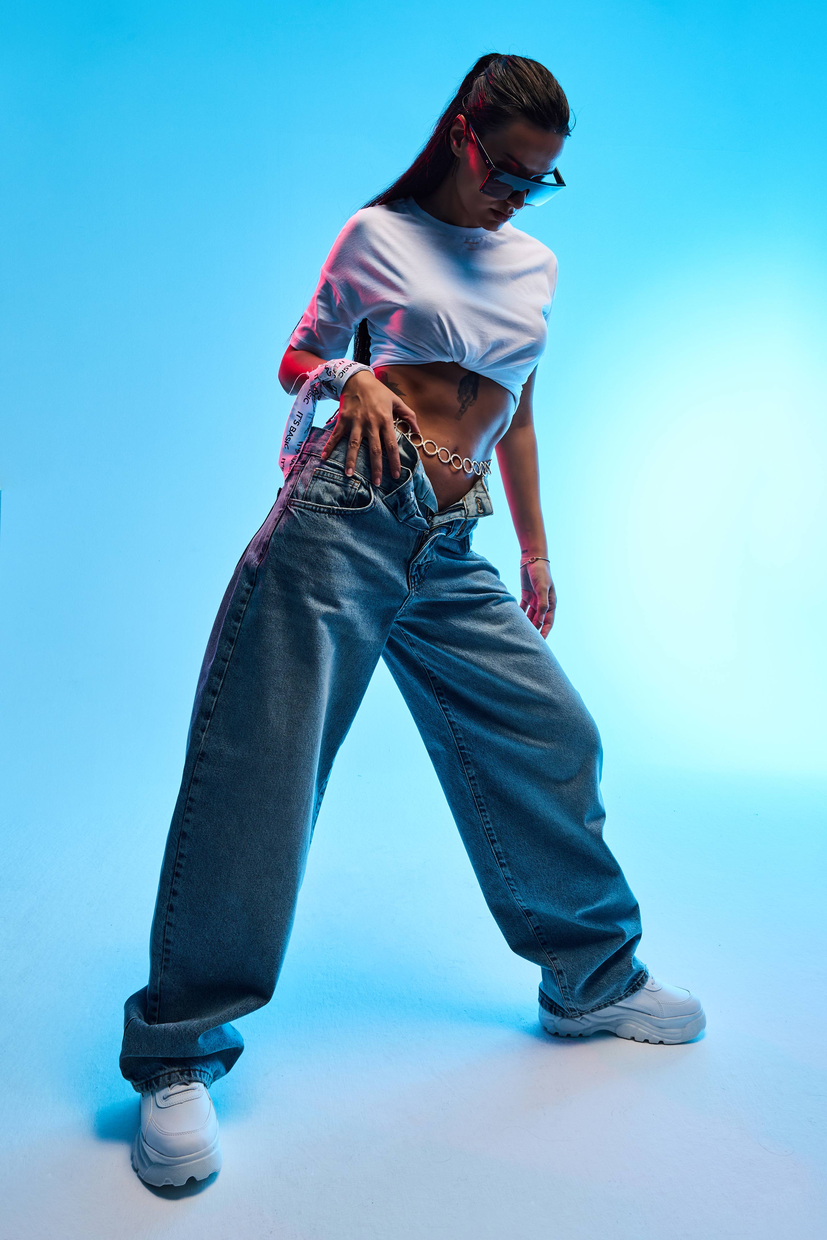 Kadın Kot Rengi 4s6-32 Barrel Fit Bol Kesim Çift Kemer Detaylı Tasarım Denim Jean