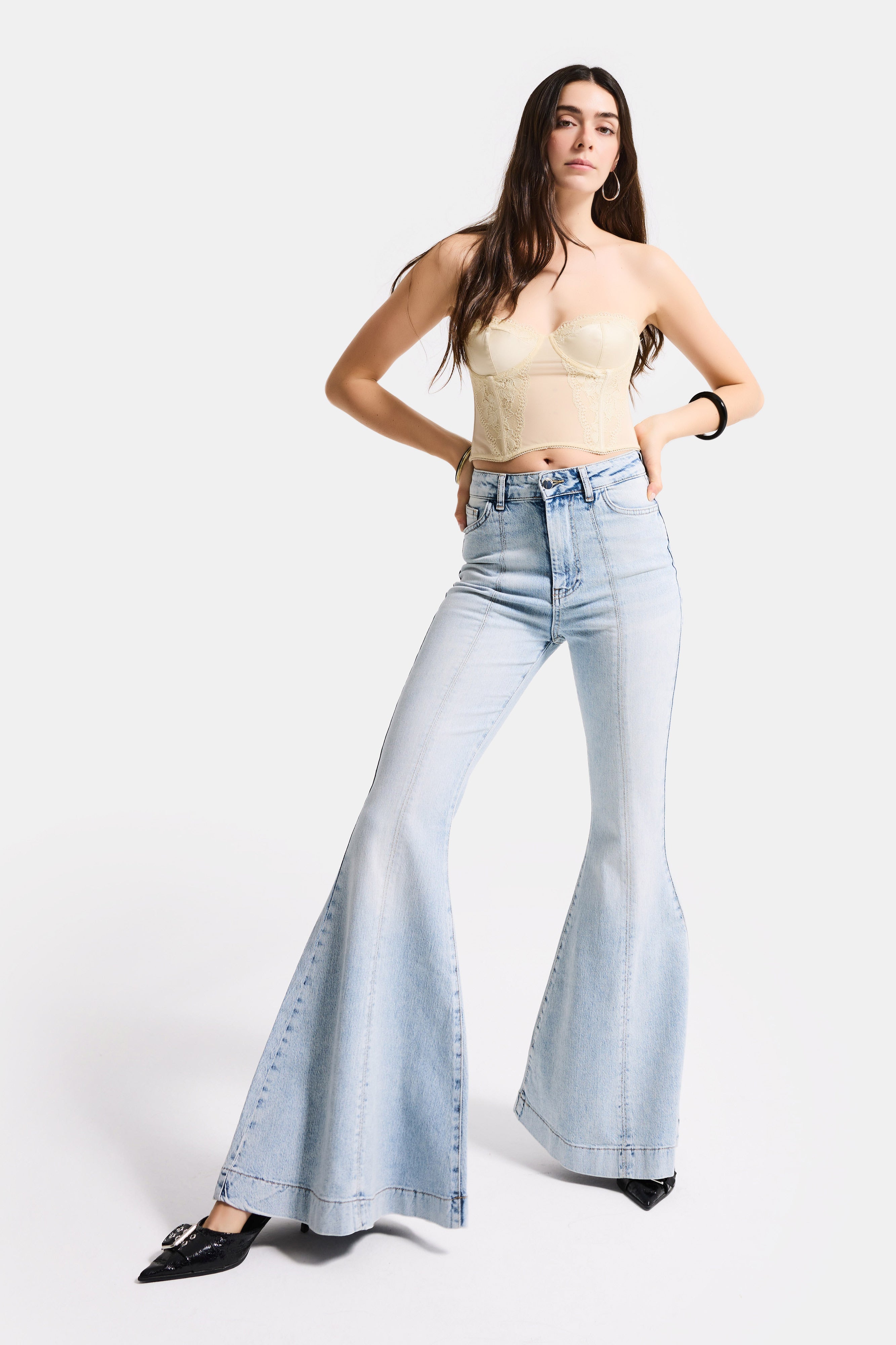 Kadın Kot Rengi 4s6-32 Flare Fit Elastan Denim Jean