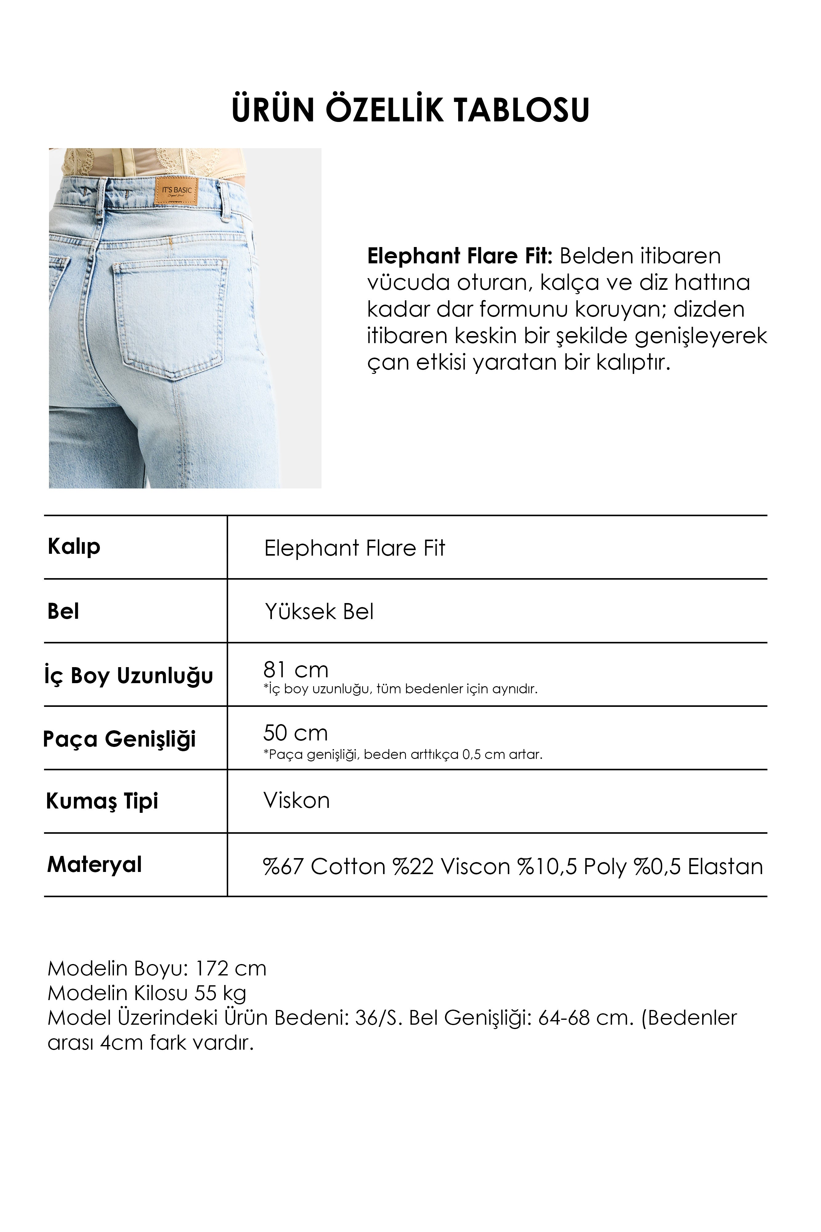Kadın Kot Rengi 4s6-32 Flare Fit Elastan Denim Jean