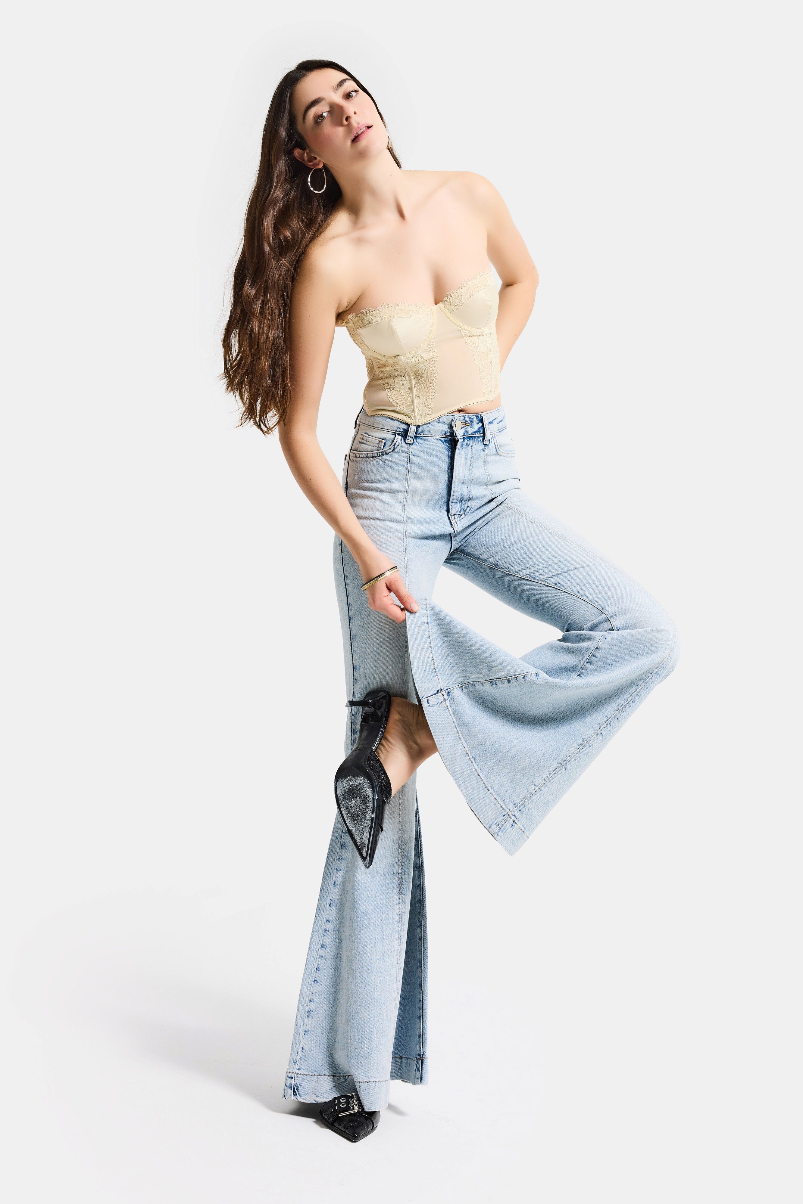 Kadın Kot Rengi 4s6-32 Flare Fit Elastan Denim Jean