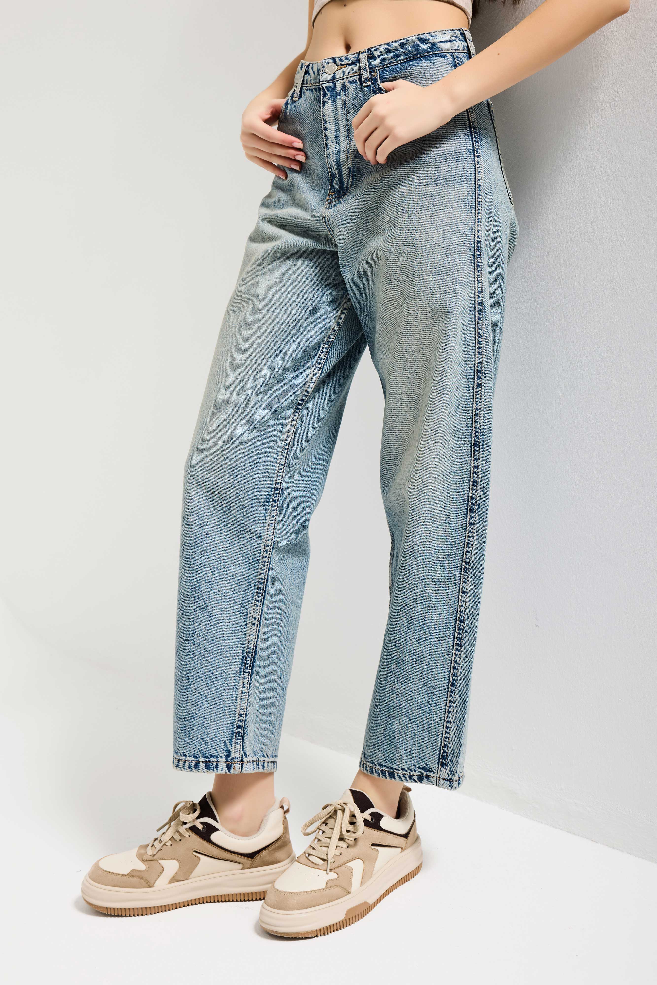 Kadın Kot Rengi 4s6-32 Relax Fit %100 Koton Denim Jean