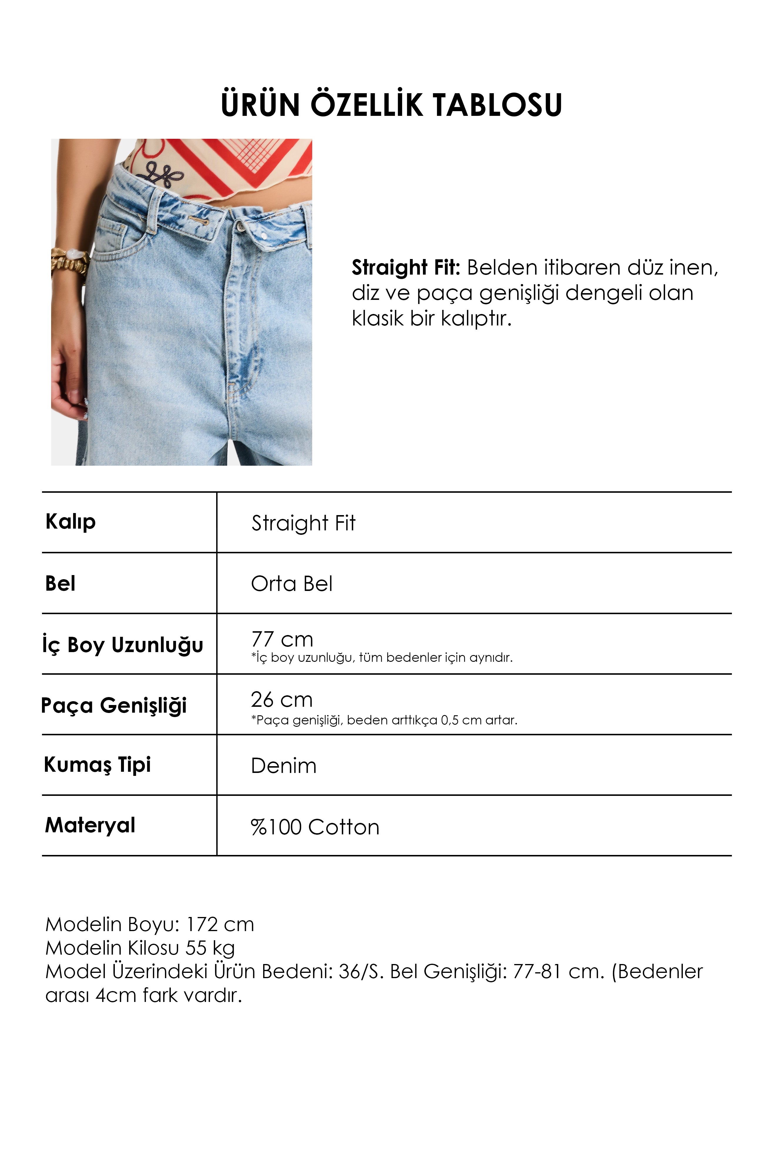 Kadın Kot Rengi 4s6-32 Straight Fit Kemer Detaylı Özel Tasarım Denim Jean