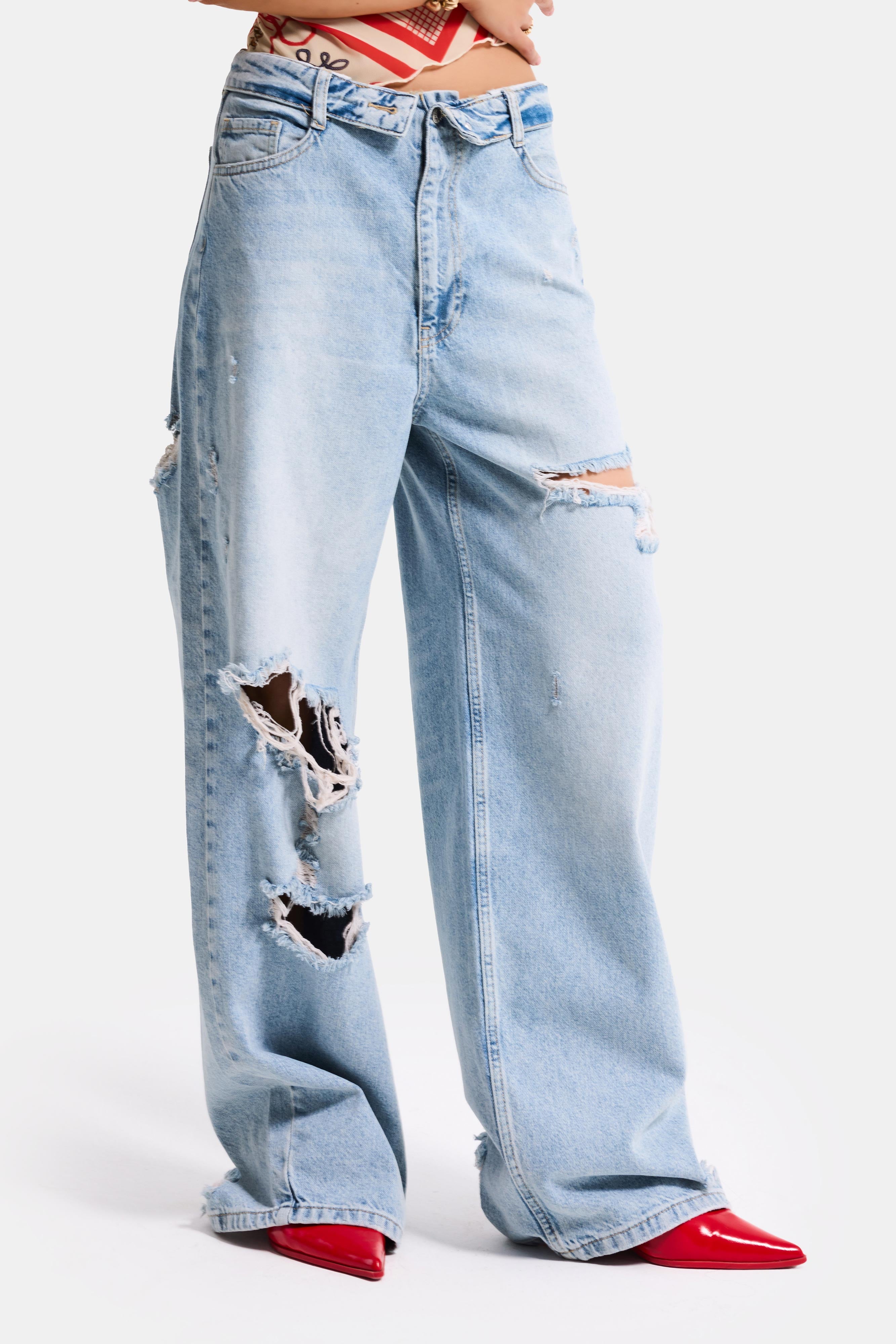 Kadın Kot Rengi 4s6-32 Straight Fit Kemer Detaylı Özel Tasarım Denim Jean