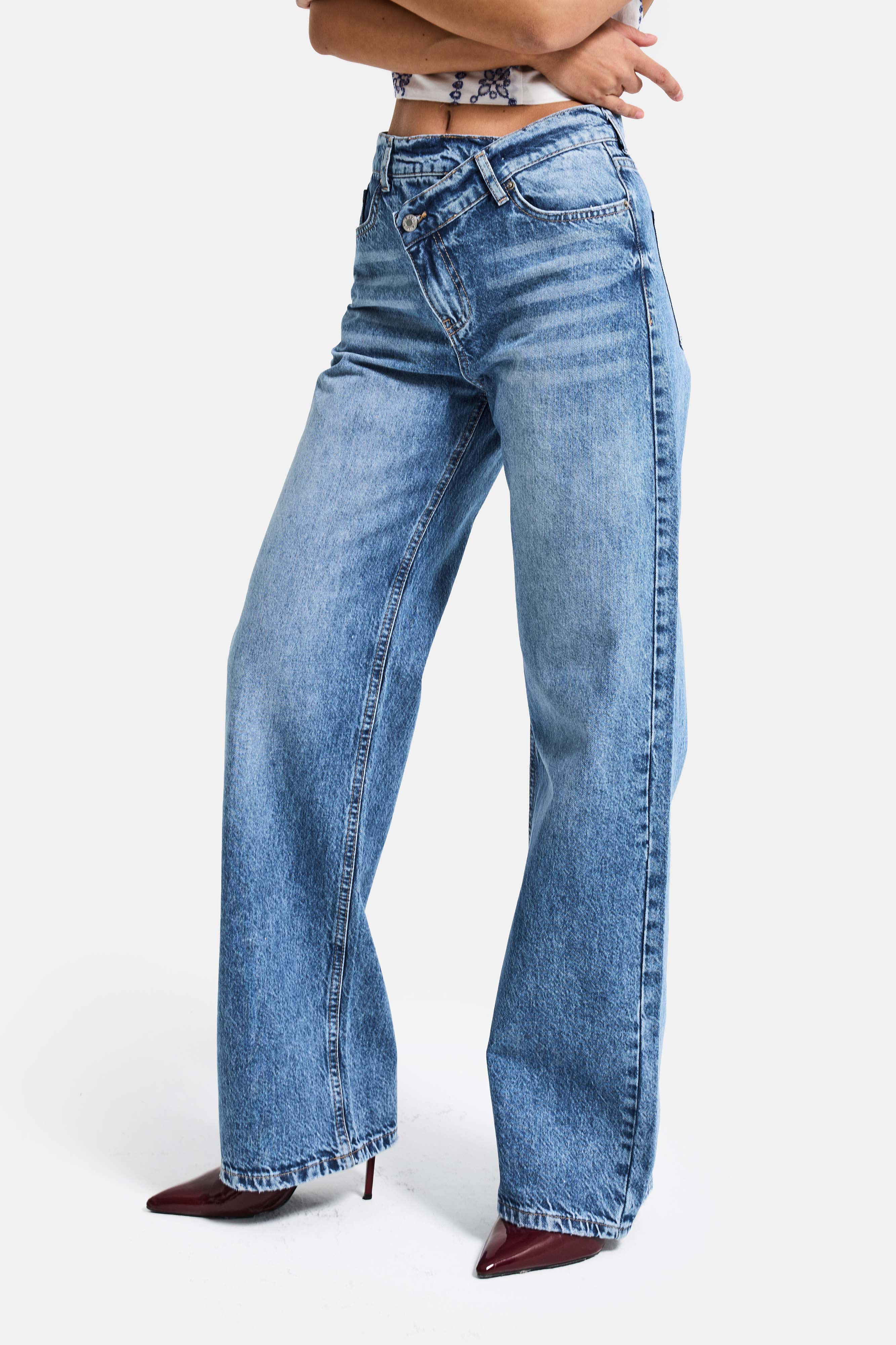 Kadın Kot Rengi 4s6-4 Straight Fit Yüksek Bel Tasarım Denim Jean