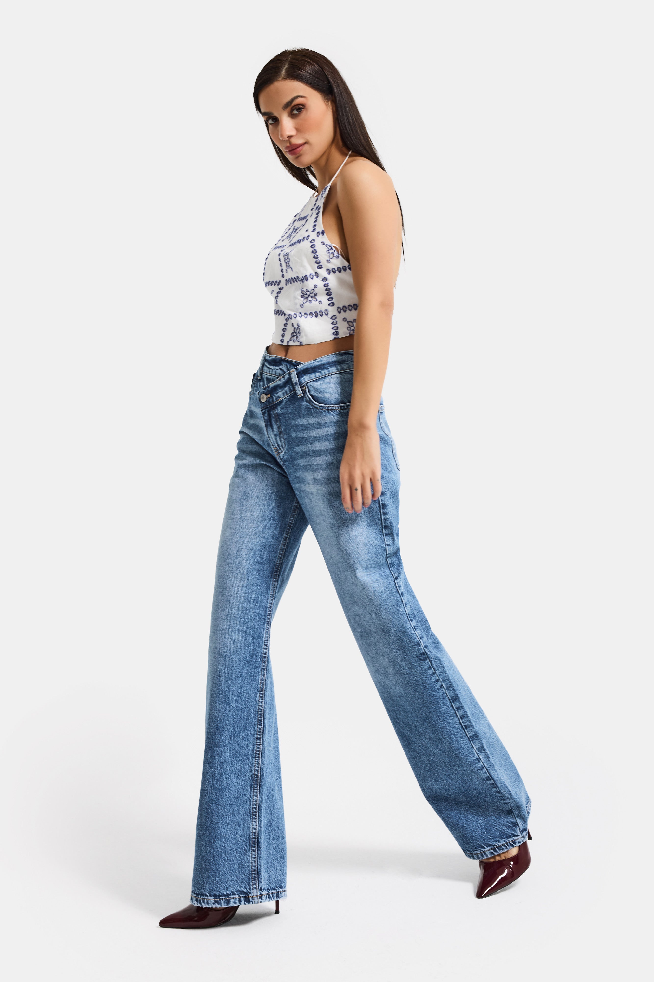 Kadın Kot Rengi 4s6-4 Straight Fit Yüksek Bel Tasarım Denim Jean