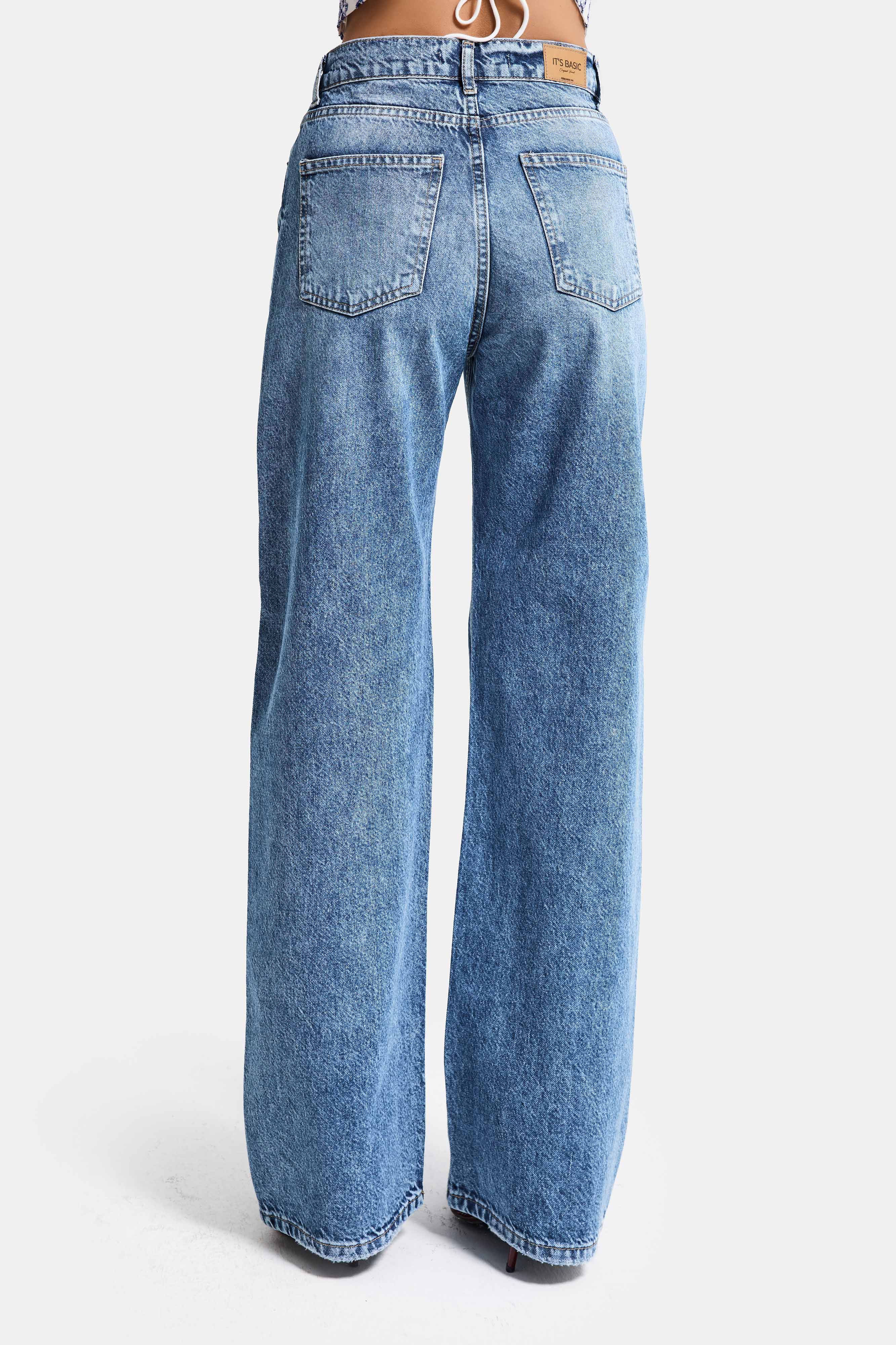 Kadın Kot Rengi 4s6-4 Straight Fit Yüksek Bel Tasarım Denim Jean