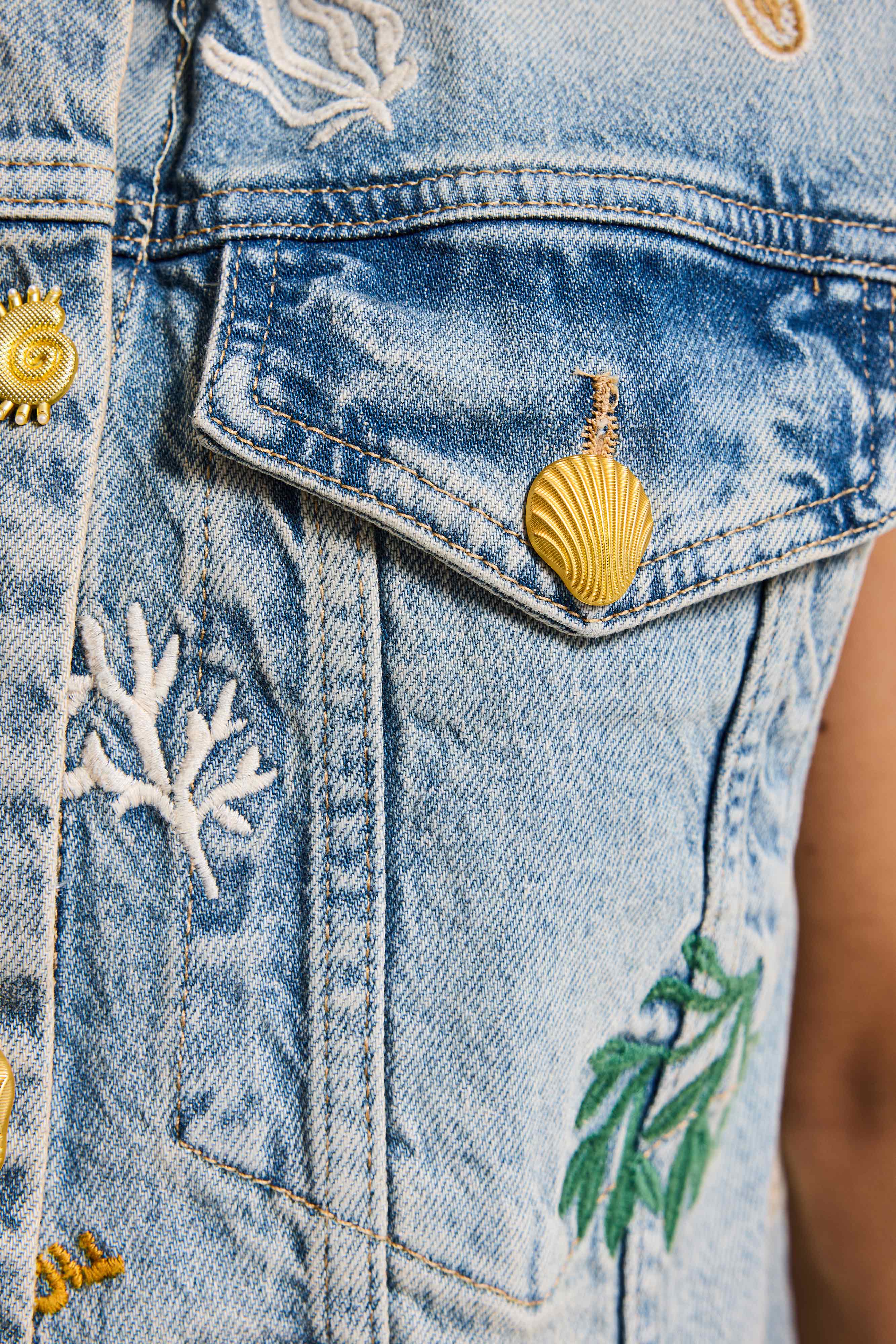 Kadın Kot Rengi 4s6-65 Düz Kesim Özel Desen Nakışlı Tasarım Denim Yelek