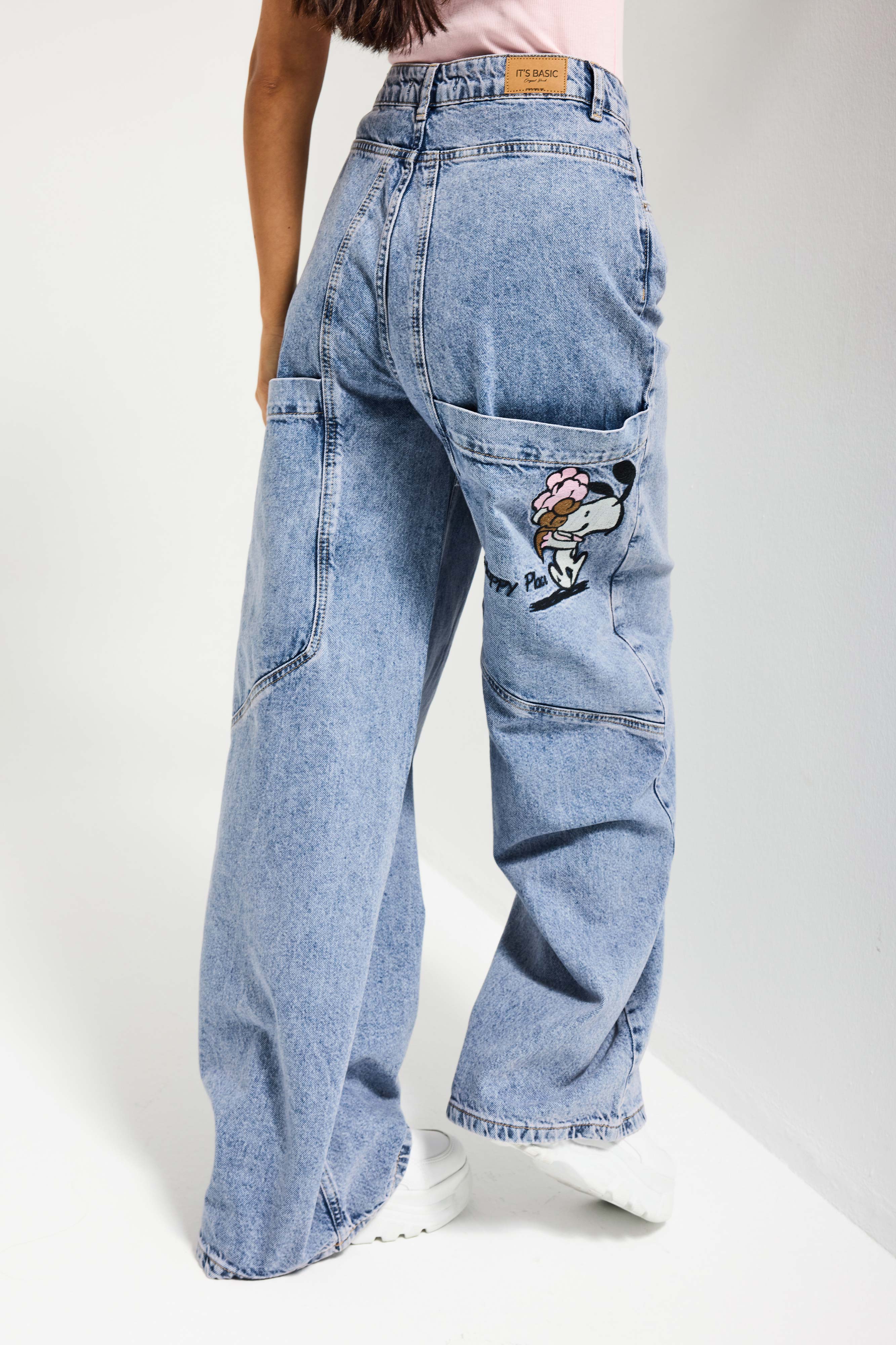 Kadın Kot Rengi 4s6-89 Mega Baggy Fit Nakış Detaylı Özel Tasarım Denim Jean