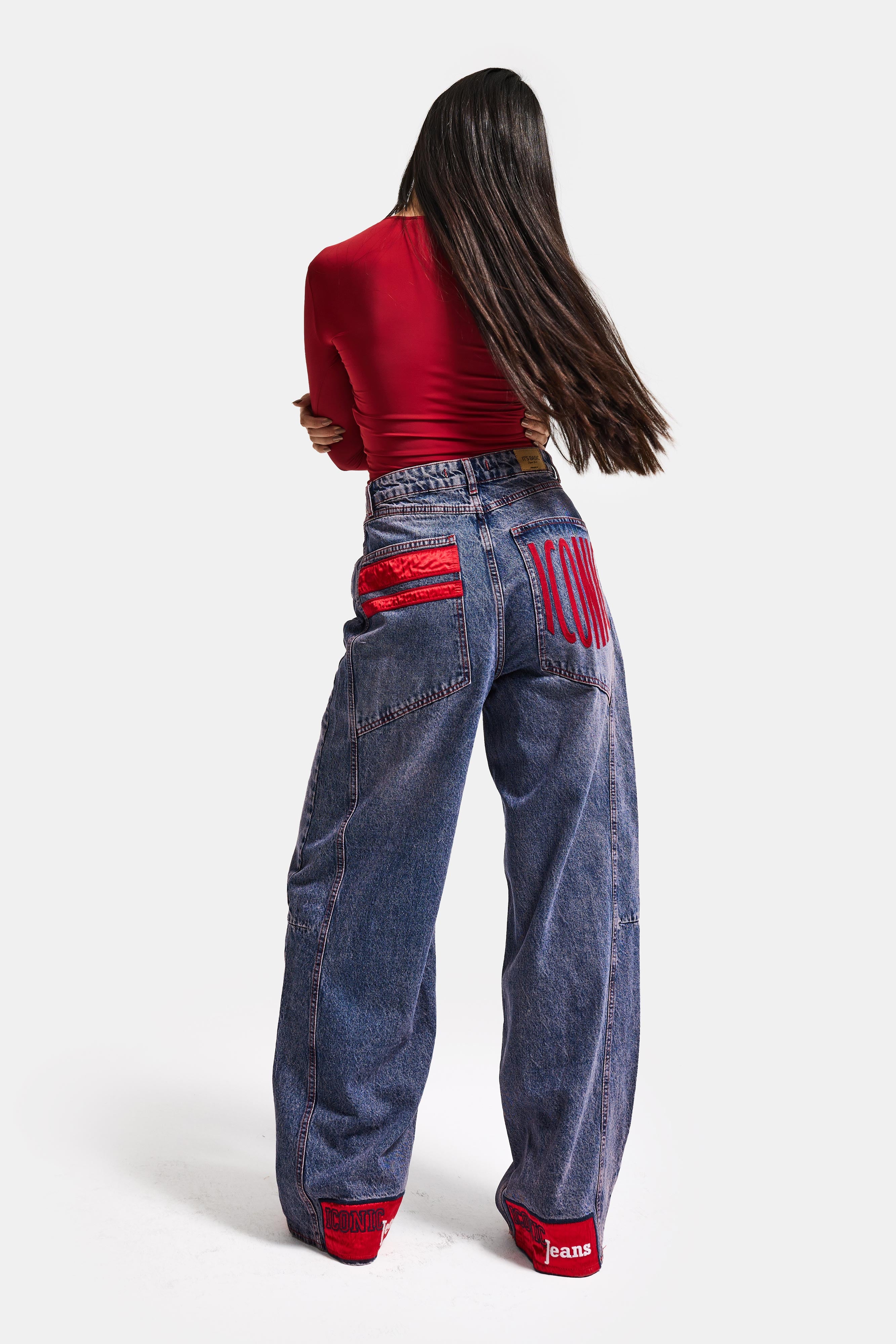 Kadın Kot Rengi 4s6-98 Mega Baggy Fit Paça ve Cep Detaylı Özel Tasarım Denim Jean