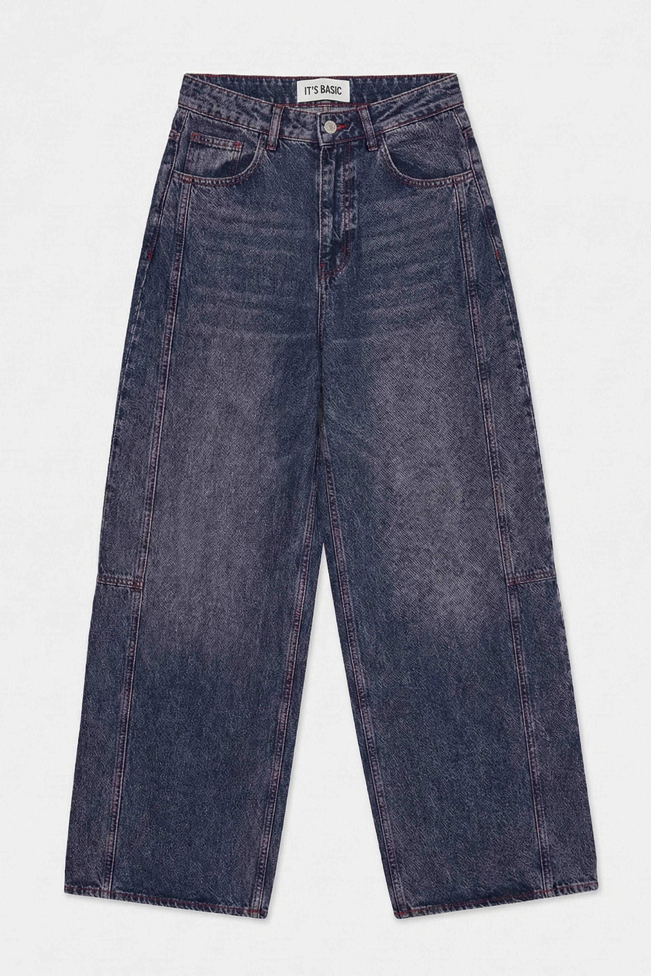 Kadın Kot Rengi 4s6-98 Mega Baggy Fit Paça ve Cep Detaylı Özel Tasarım Denim Jean