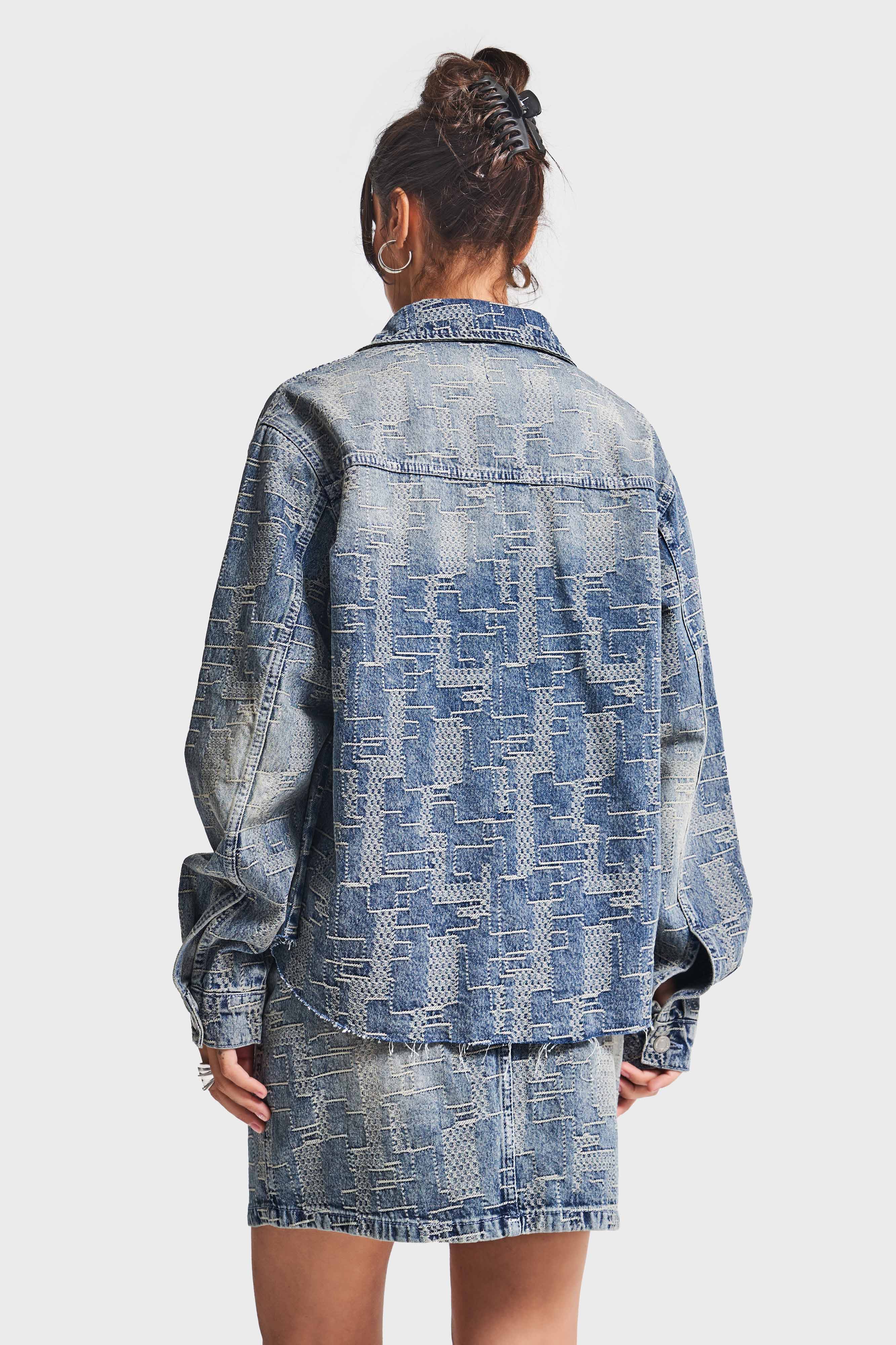 Kadın Kot Rengi 4w5-32 Oversize Özel Kumaş Bol Kesim Tasarım Denim Ceket
