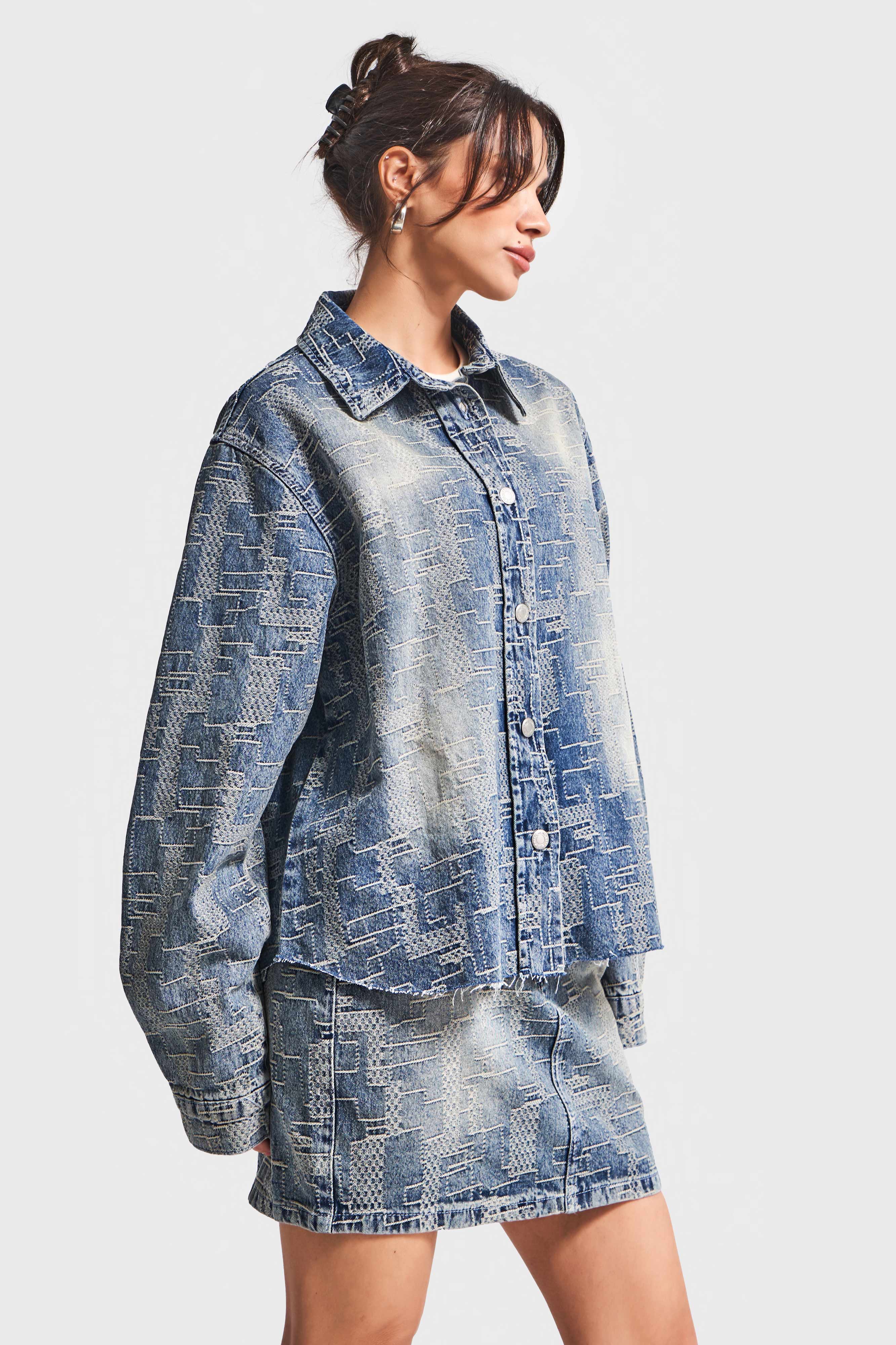 Kadın Kot Rengi 4w5-32 Oversize Özel Kumaş Bol Kesim Tasarım Denim Ceket