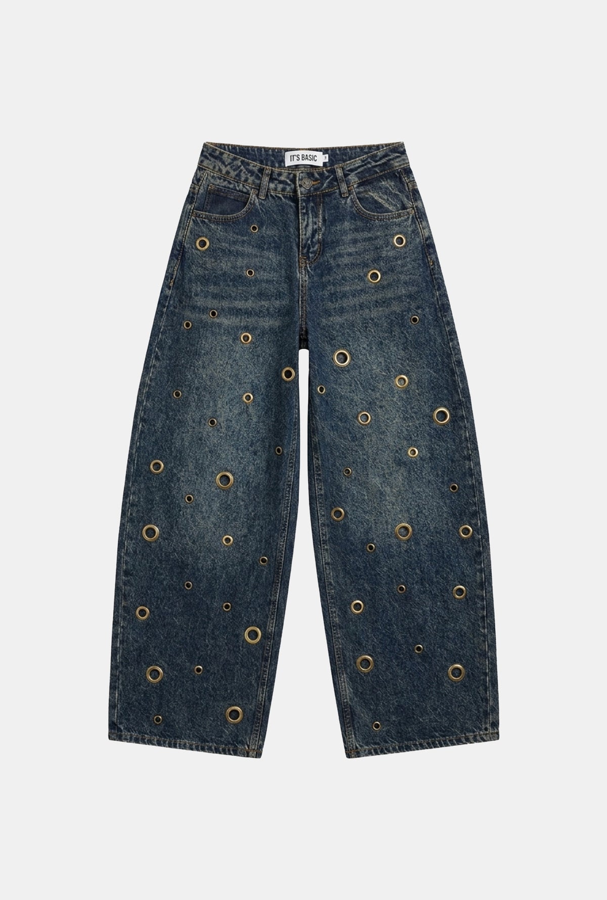 Kadın Kot Rengi 4w6-11 Barrel Fit Kuş Gözü Detaylı Özel Tasarım Denim Jean