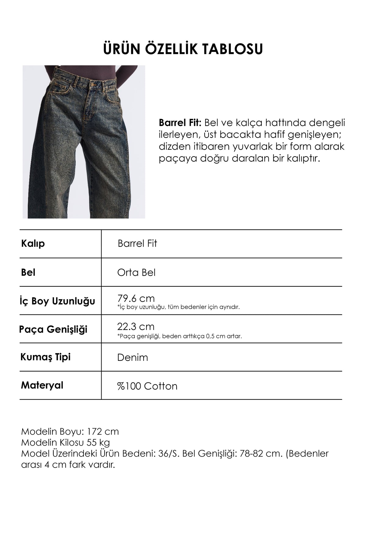 Kadın Kot Rengi 4w6-8 Barrel Fit Yan Fermuar Detaylı Tasarım Denim Jean