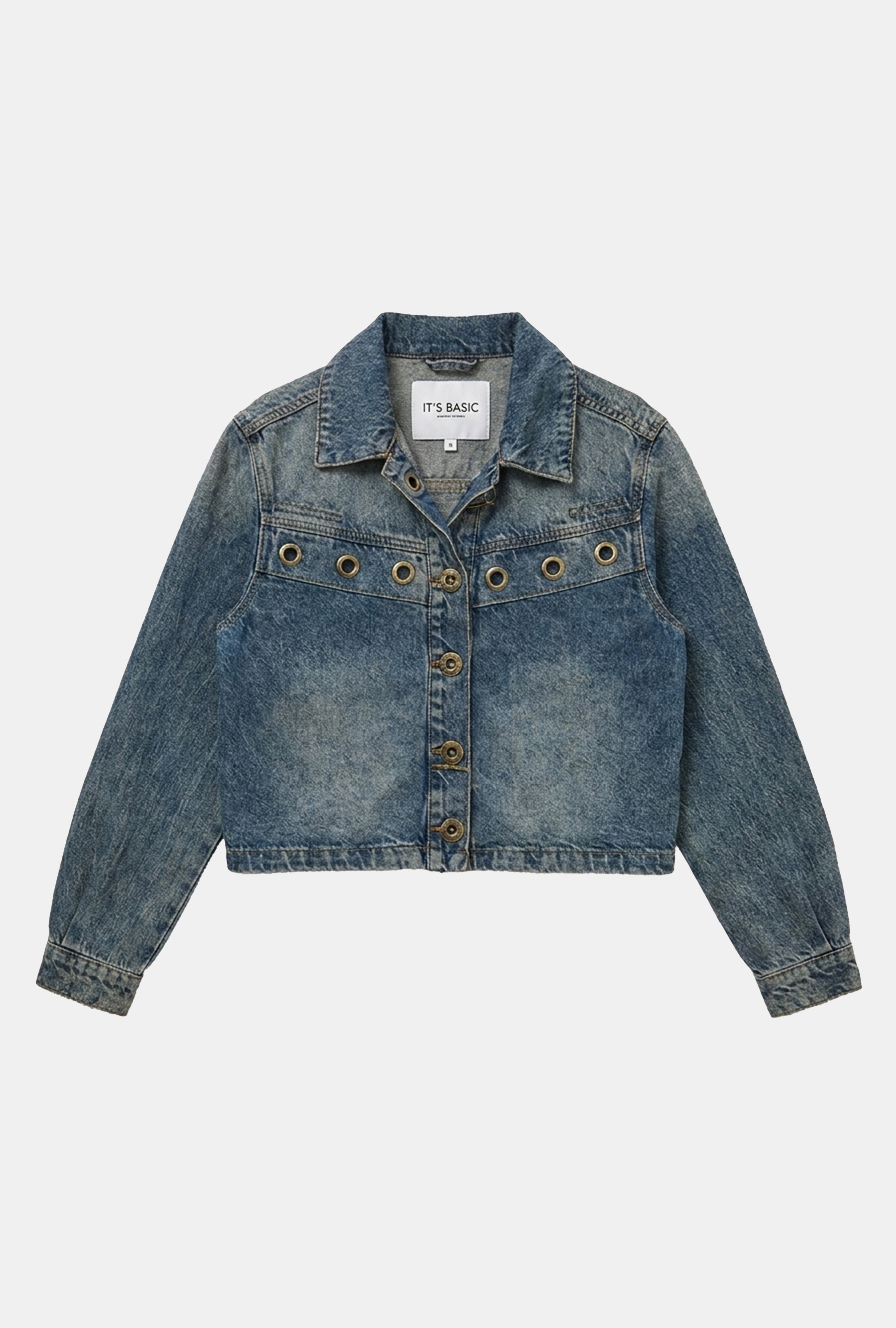 Kadın Kot Rengi 4w6-8 Kemer Boy Kuş Gözü Detaylı Özel Tasarım Denim Ceket