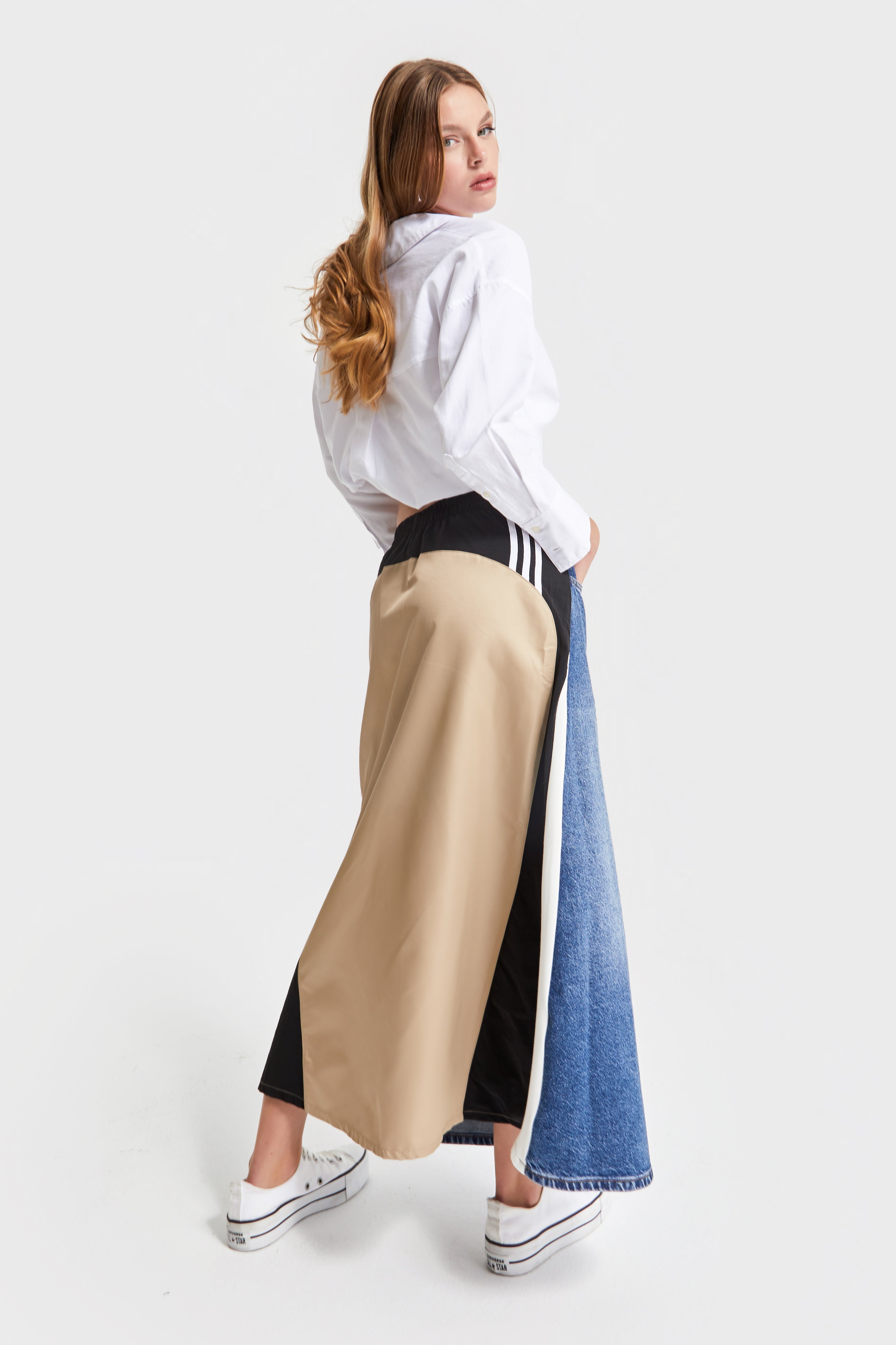 Women's Denim Color Dual Color Special Design Maxi Length Skirt