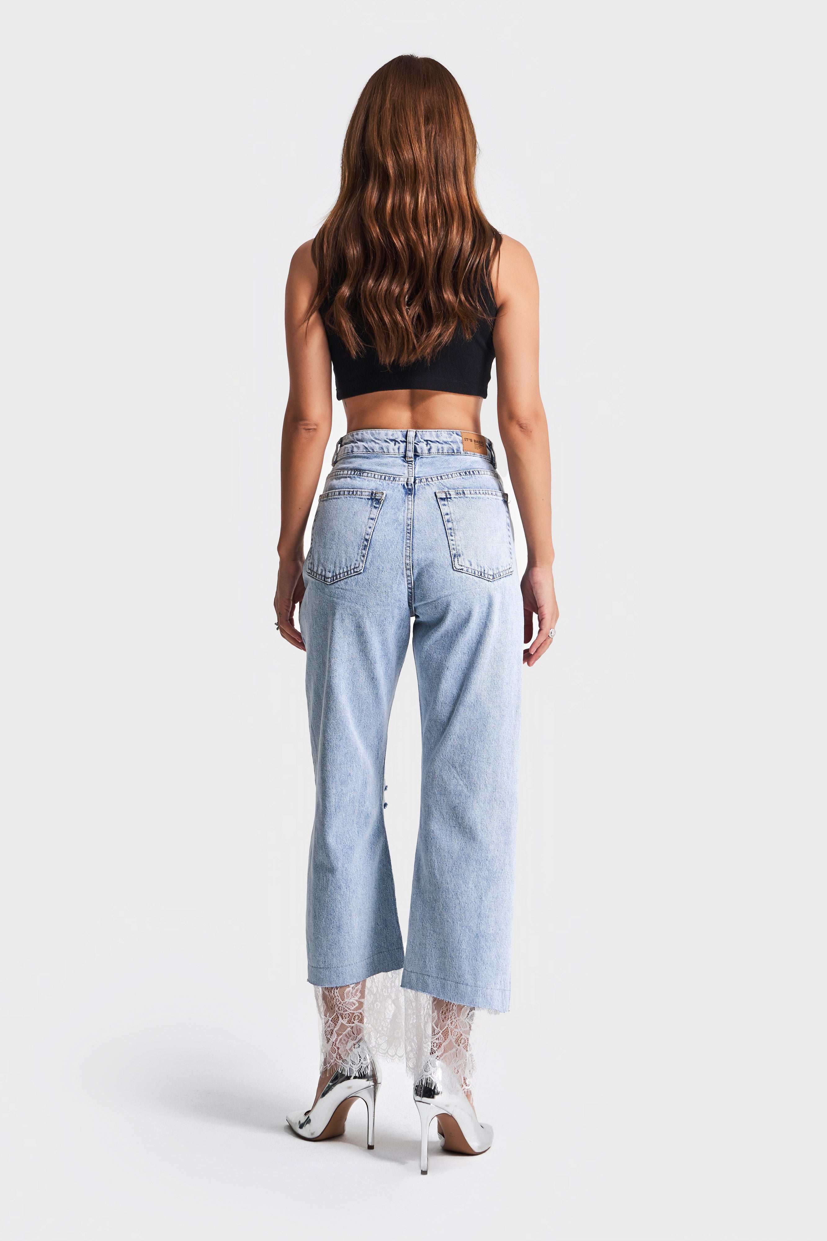 Women's Jeans Color D11S5-3 Knee Ripped Laced 100% Cotton Design Denim Jean