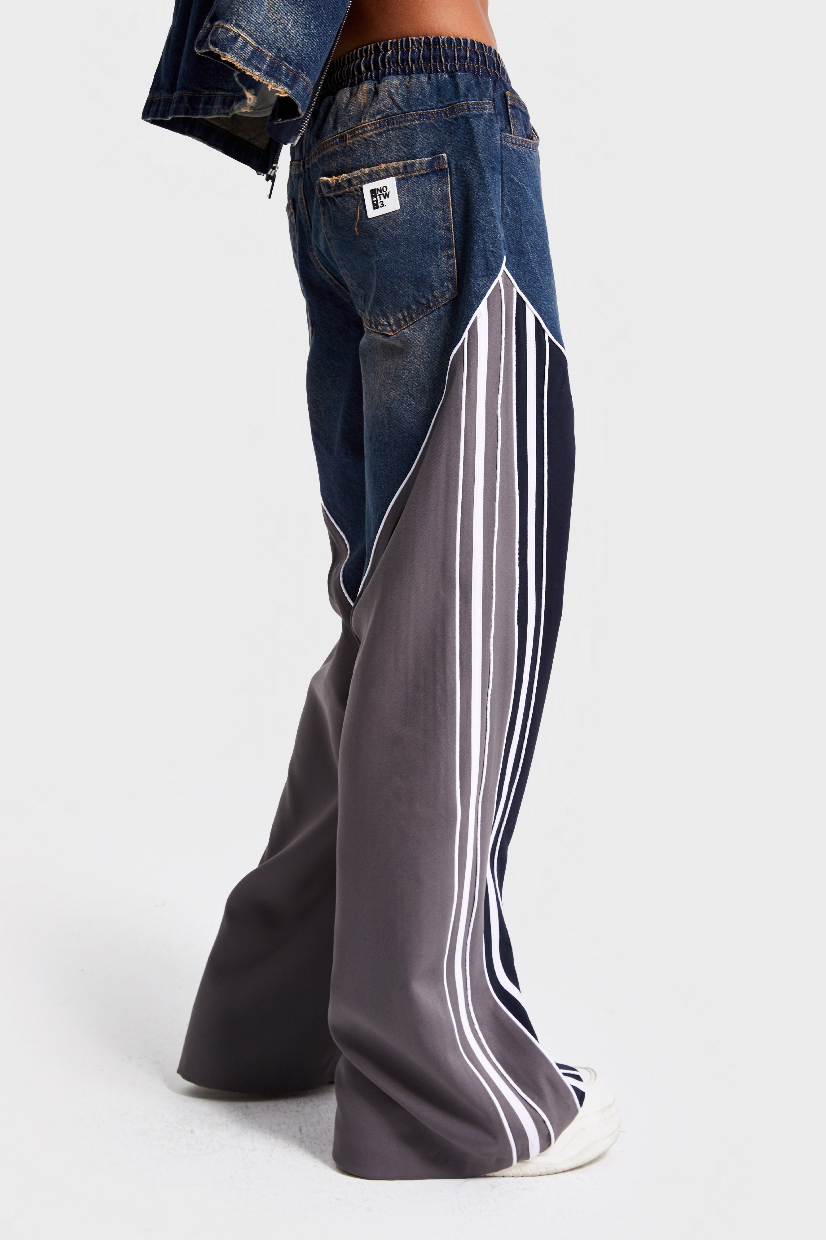 Kadın Kot Rengi Denim Kumaş Parçalı Bol Kesim Özel Tasarım Denim Jean