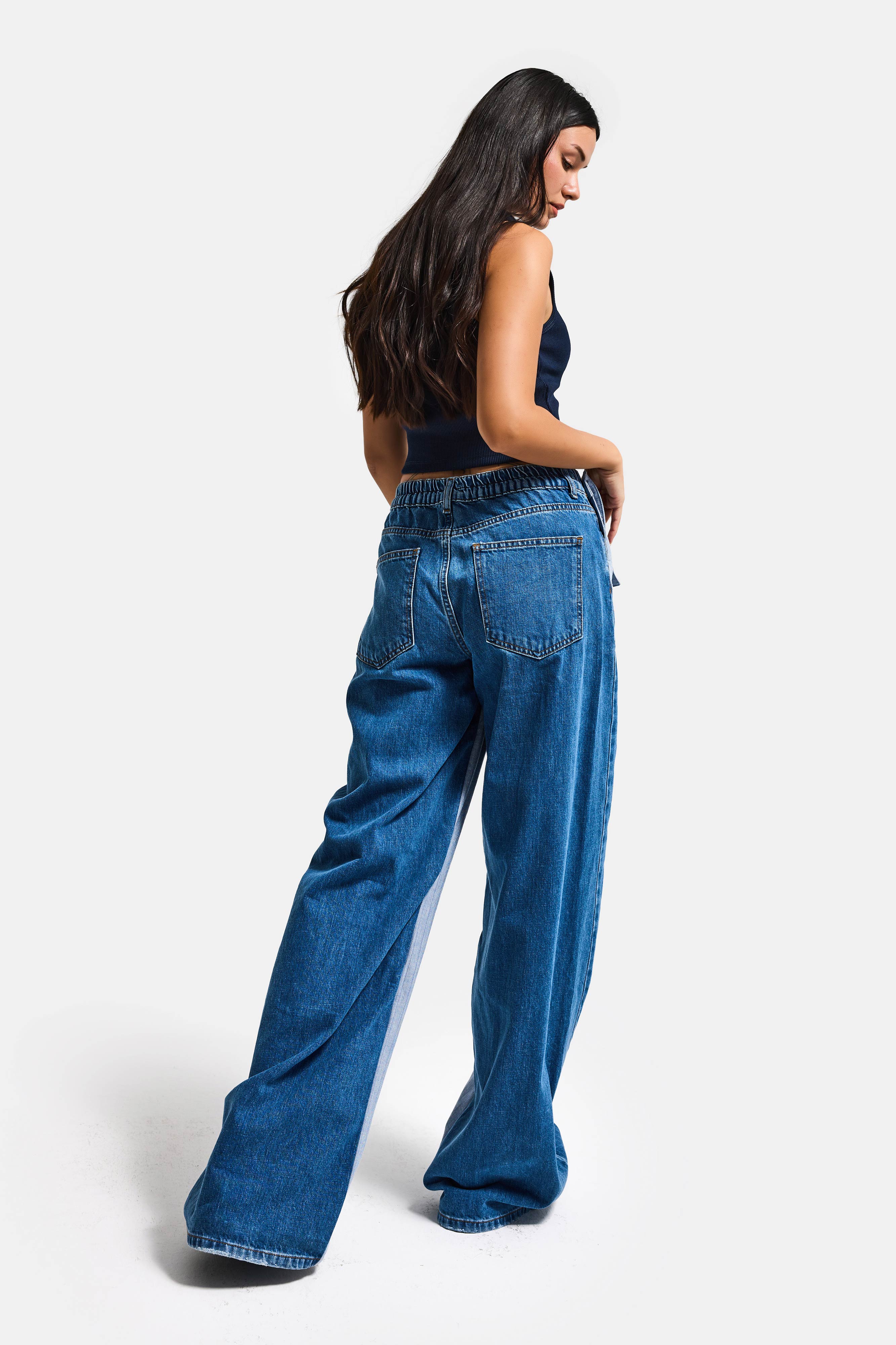 Kadın Kot Rengi Palazzo Fit Çift Kemer Detaylı Özel Tasarım Denim Jean