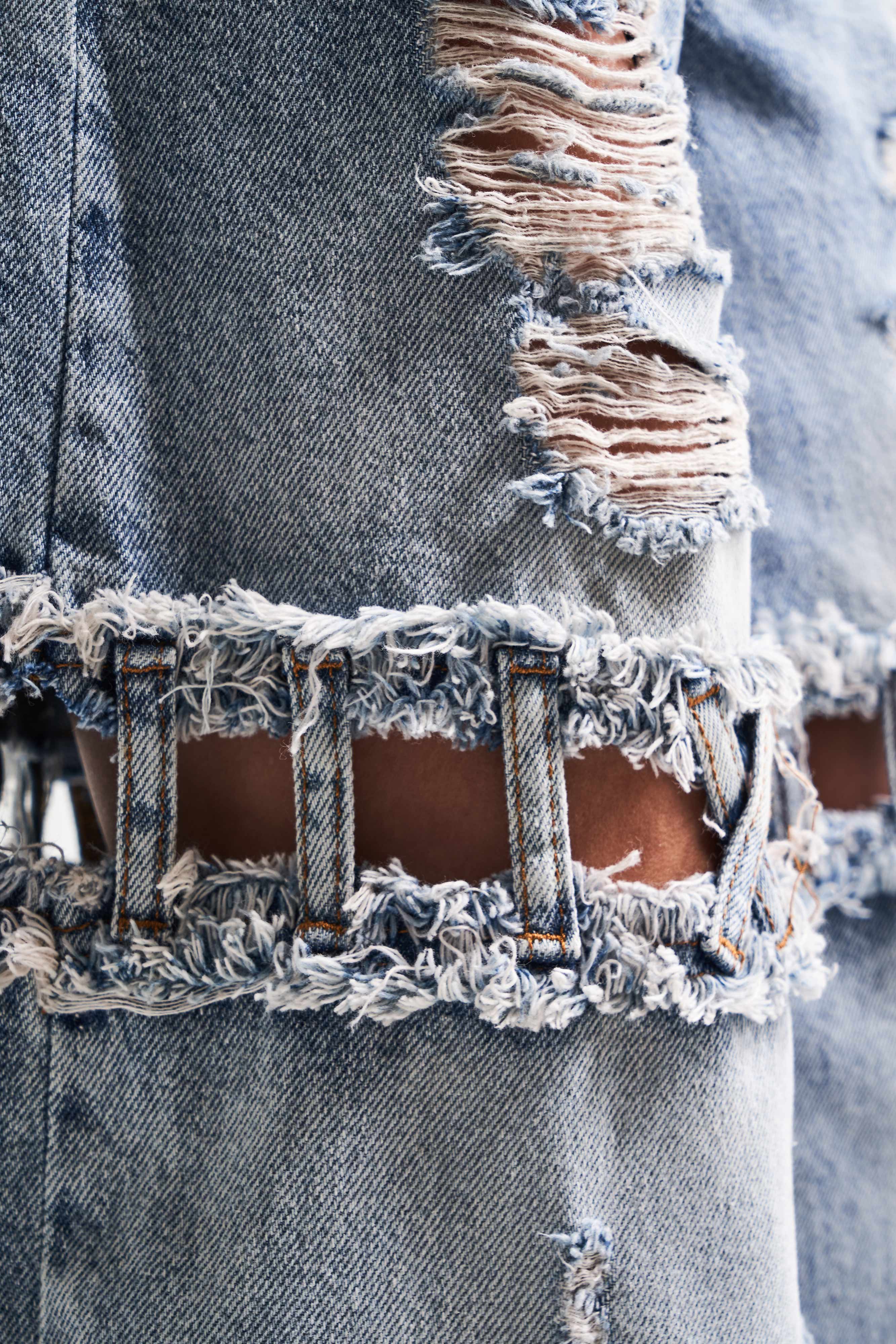 Kadın Kot Rengi Palazzo Fit Yırtık Detaylı Tasarım Denim Jean