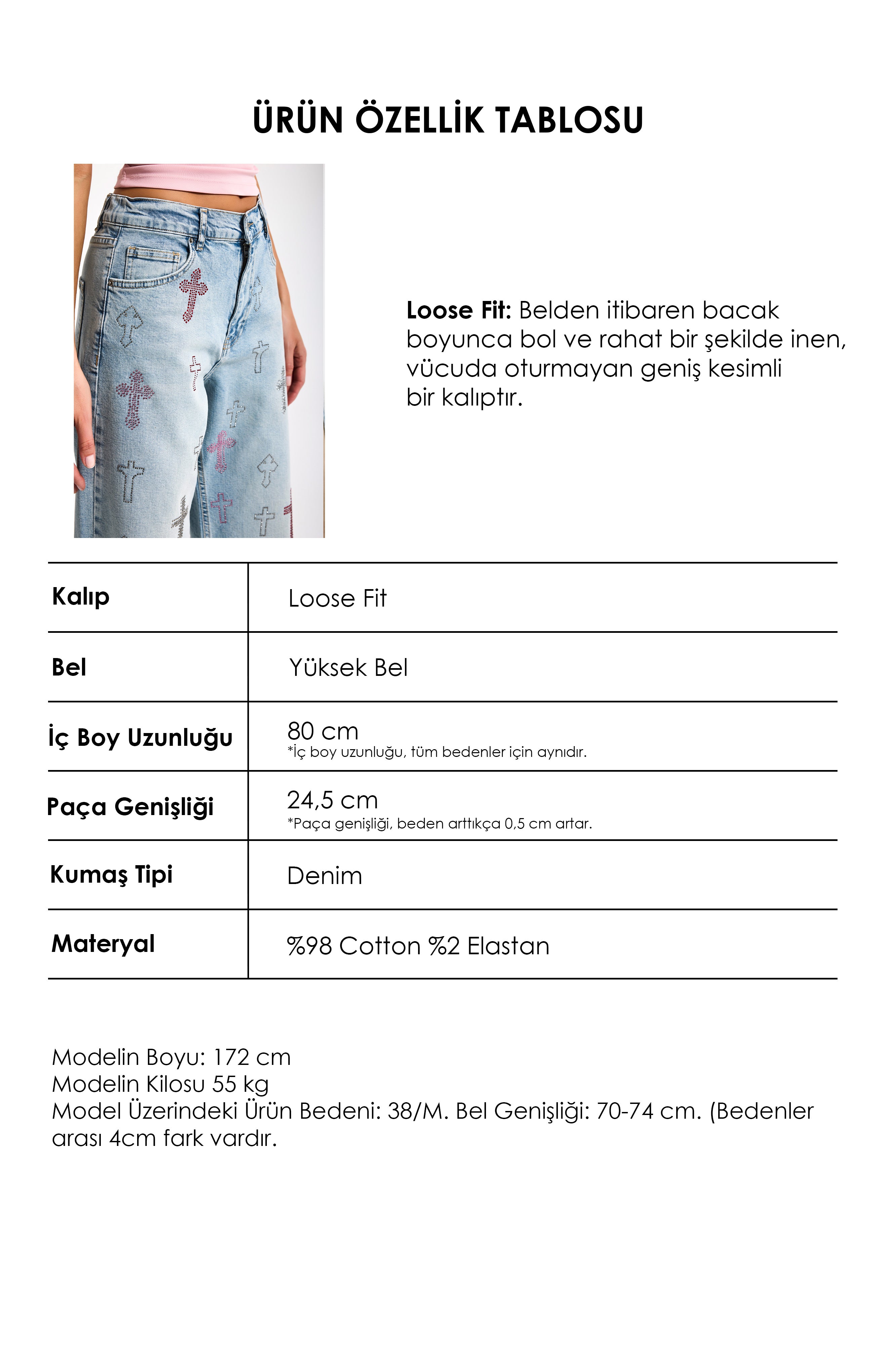Kadın Kot Rengi T-4s6-32 Özel Parlak Taşlı Elastan Kumaş Tasarım Denim Jean