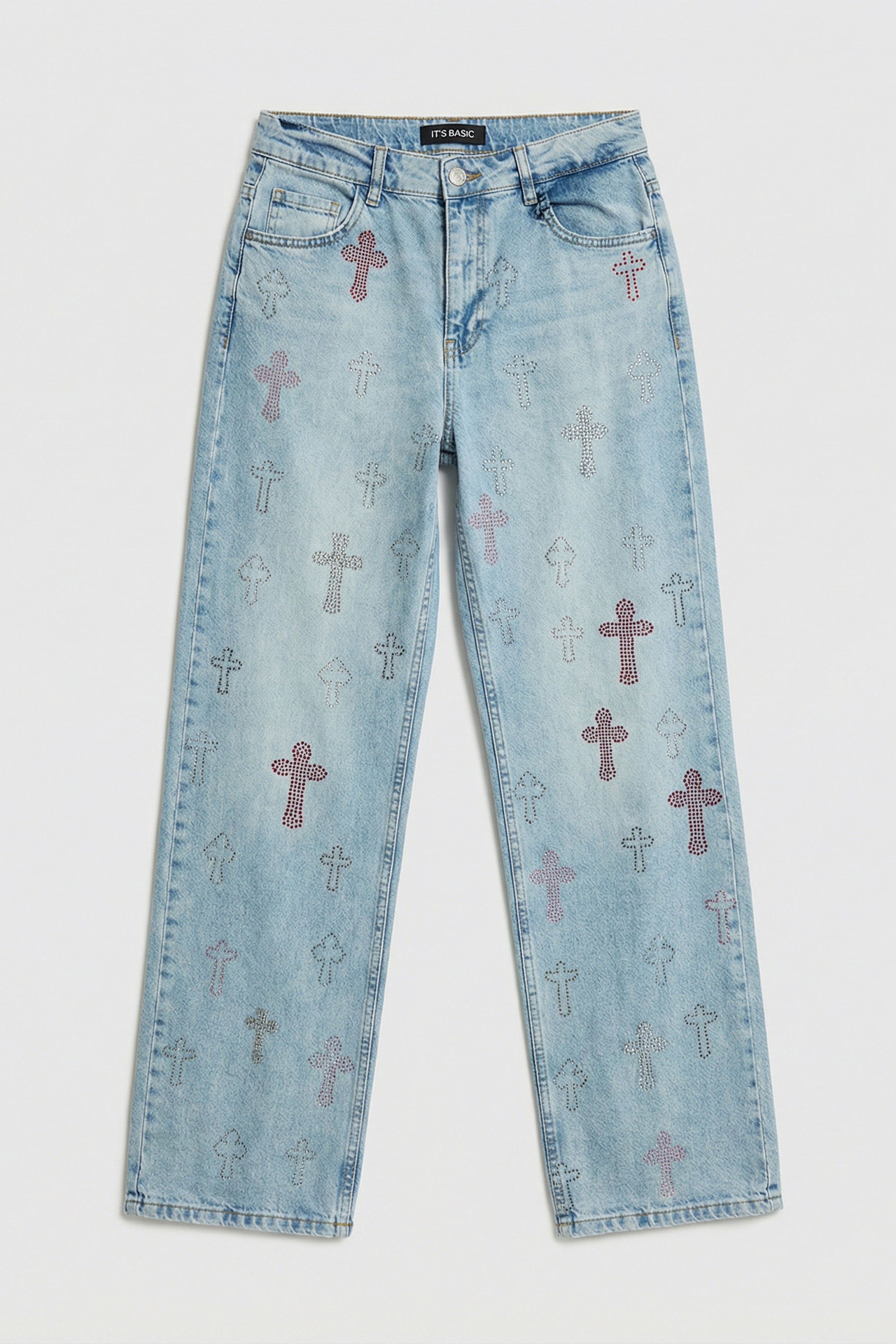 Kadın Kot Rengi T-4s6-32 Özel Parlak Taşlı Elastan Kumaş Tasarım Denim Jean