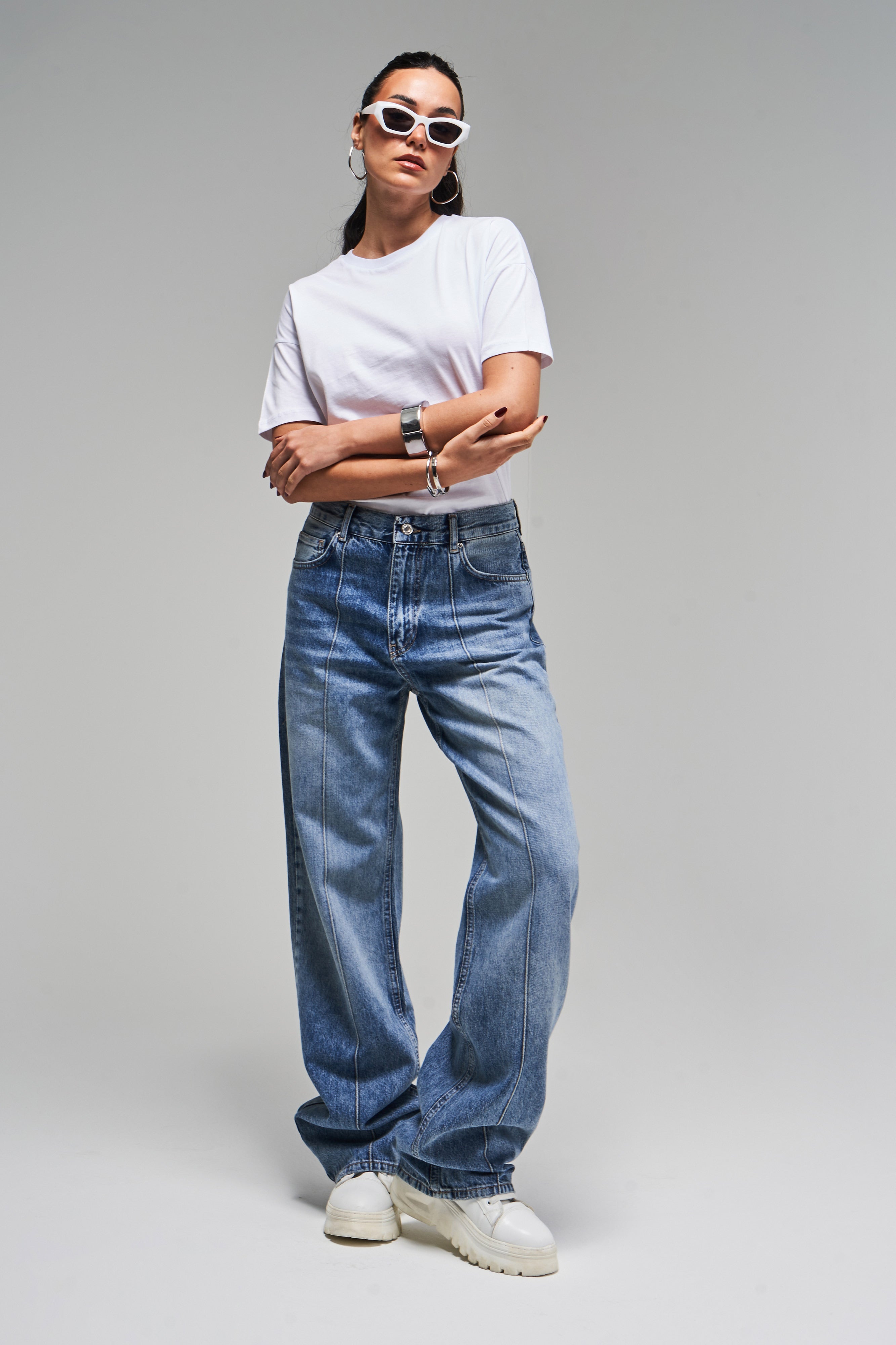 Kadın Kot Rengi V-4S5-32 Loose Fit İç Boy 80cm Viskon Kumaş Denim Jean