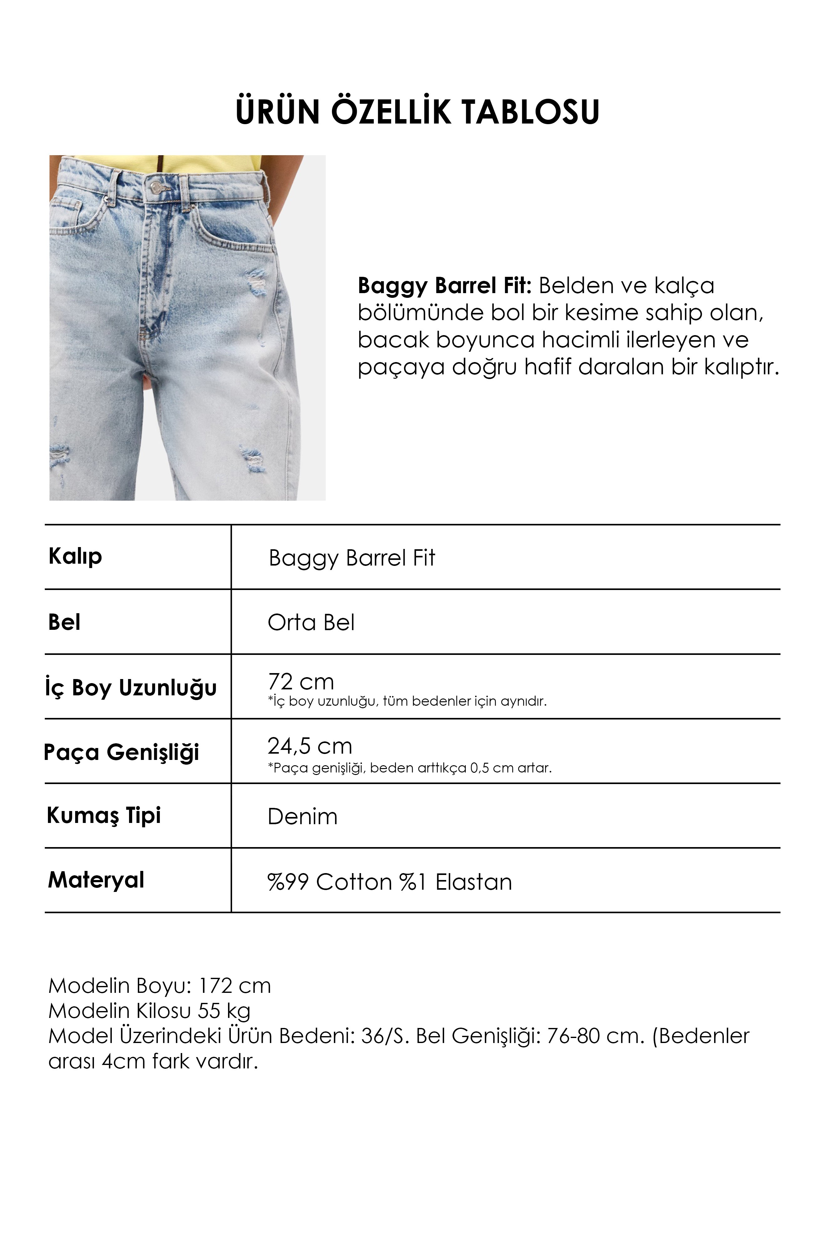 Kadın Kot Renk 12s6-3 Mid Rise Baggy Barrel Fit Denim Jean