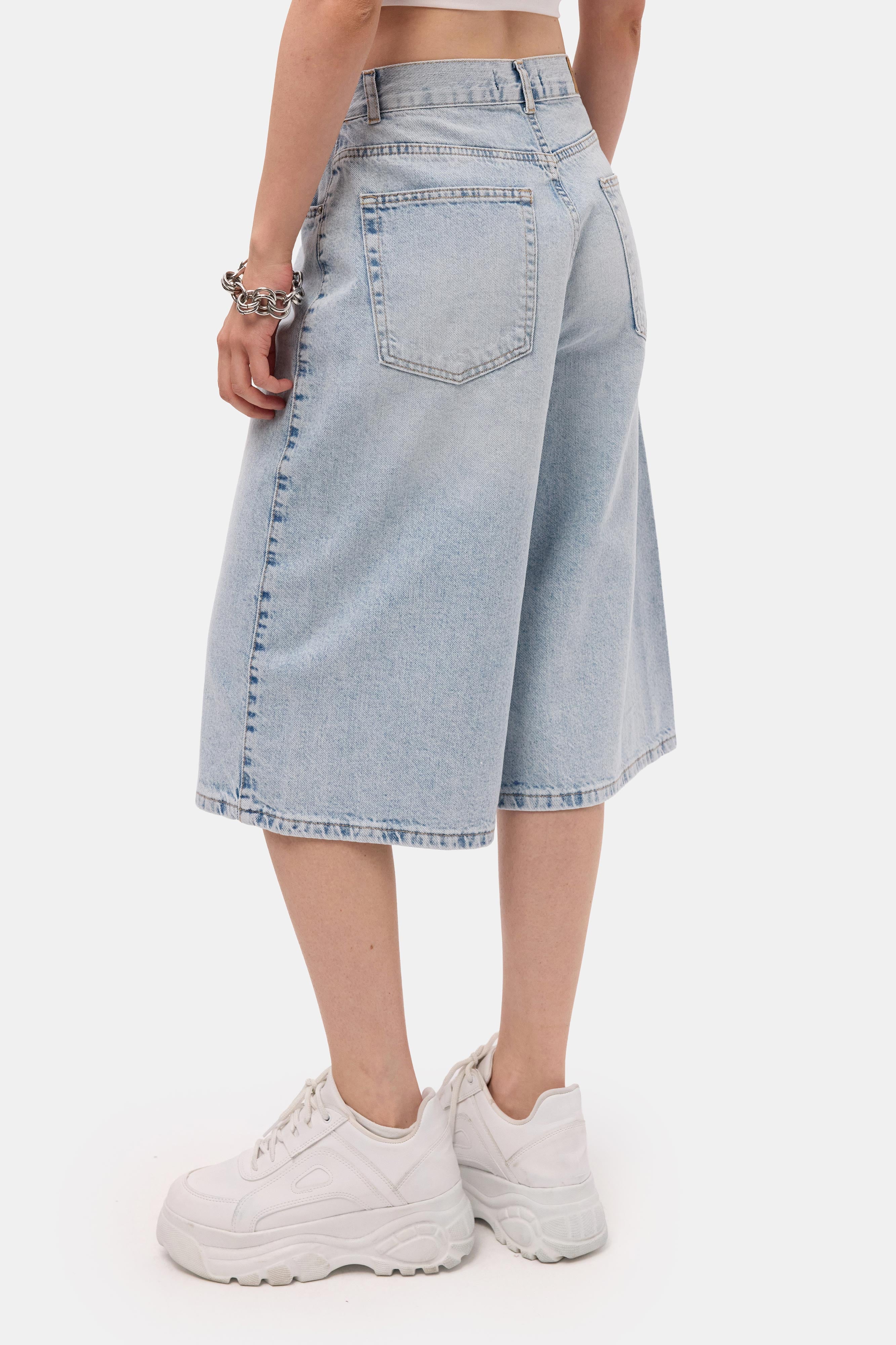 Kadın Kot Renk 4s6-3 Maxi Denim Bermuda Şort