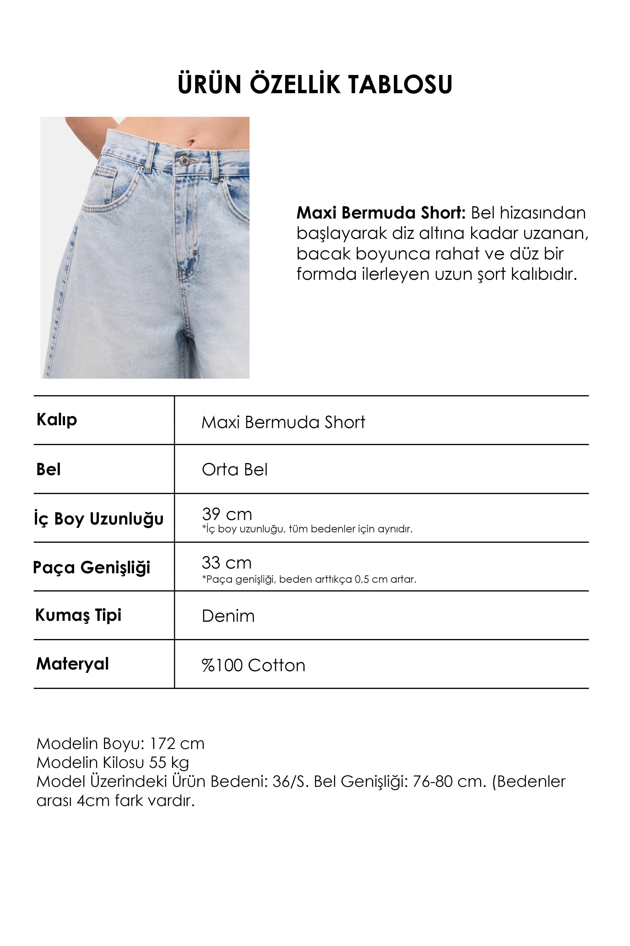 Kadın Kot Renk 4s6-3 Maxi Denim Bermuda Şort