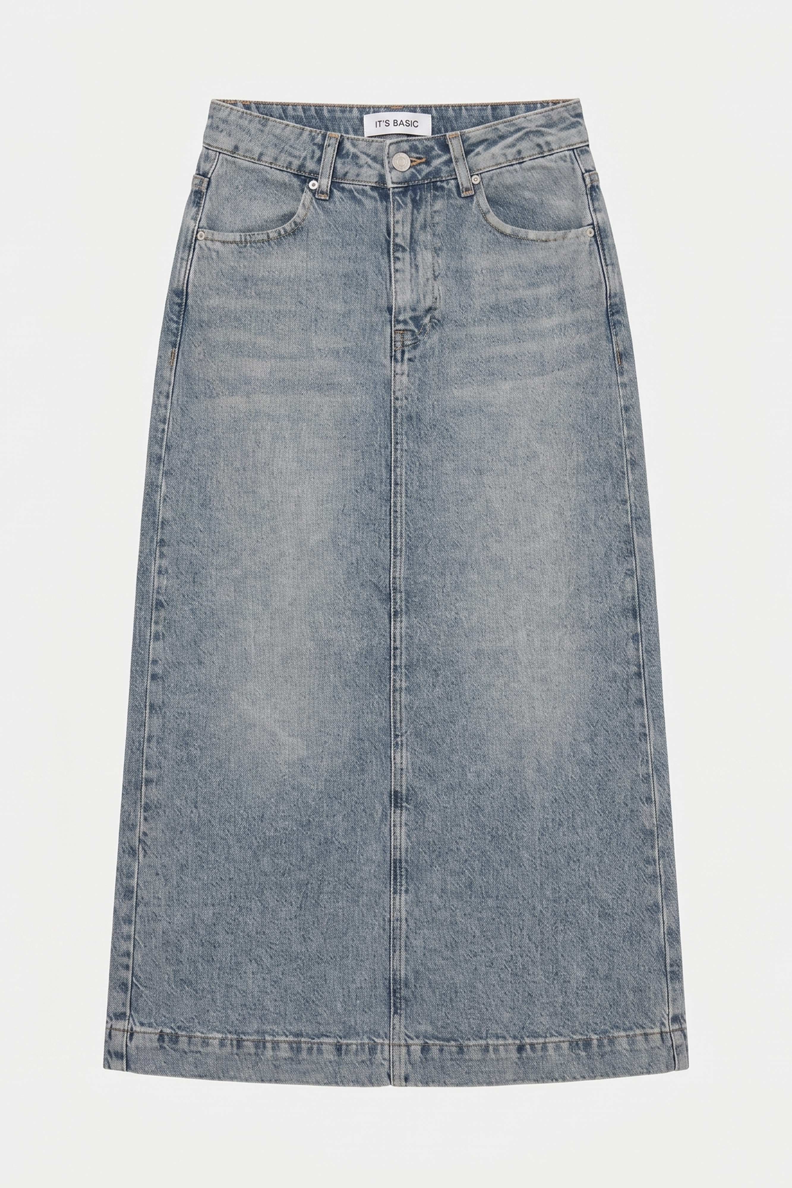 Kadın Kot Renk 4s6-32 Maxi Komfort Kumaş Arkadan Yırtmaçlı Denim Etek