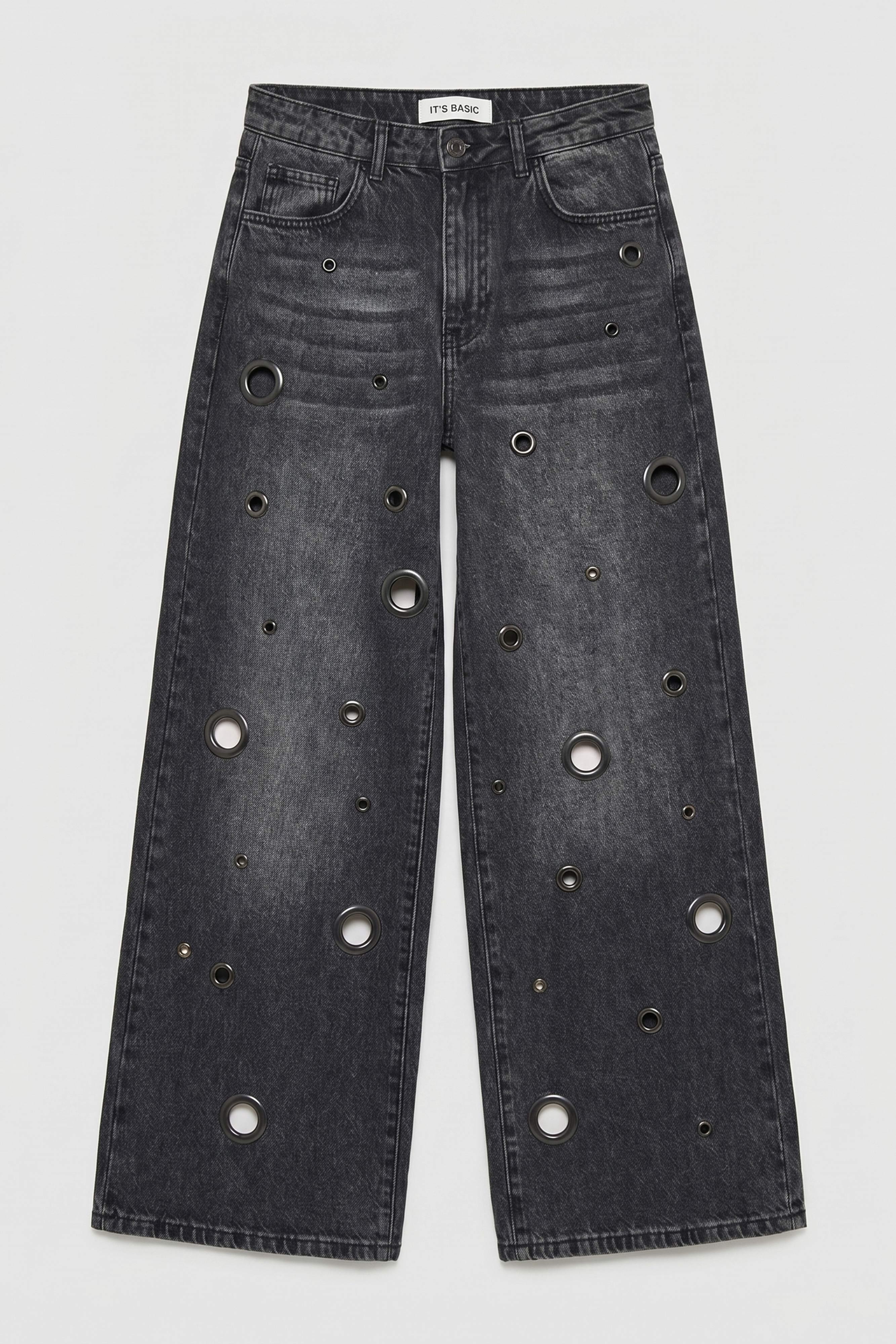 Kadın Koyu Füme 2s6-1 Baggy Fit Kuş Gözü Tasarım Denim Jean