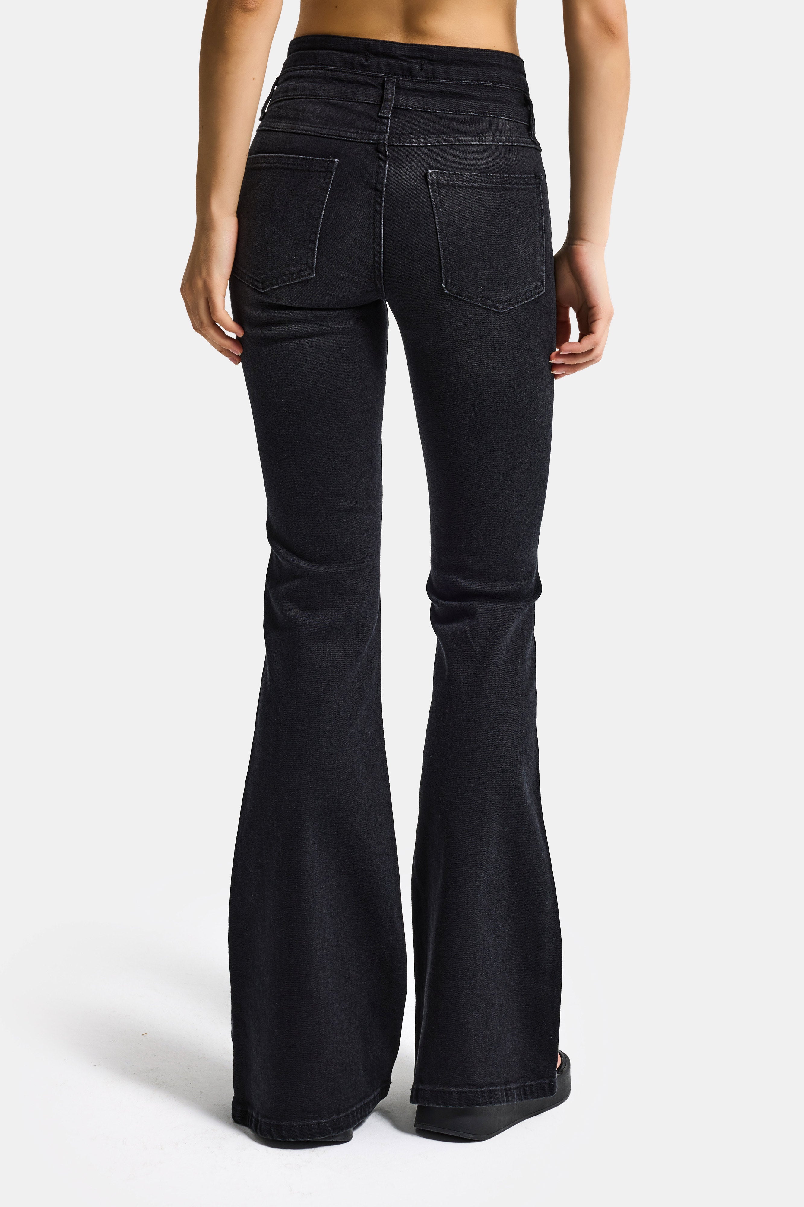 Kadın Koyu Füme 2s6-1 Flare Fit Esnek Elastan Kumaş Denim Jean